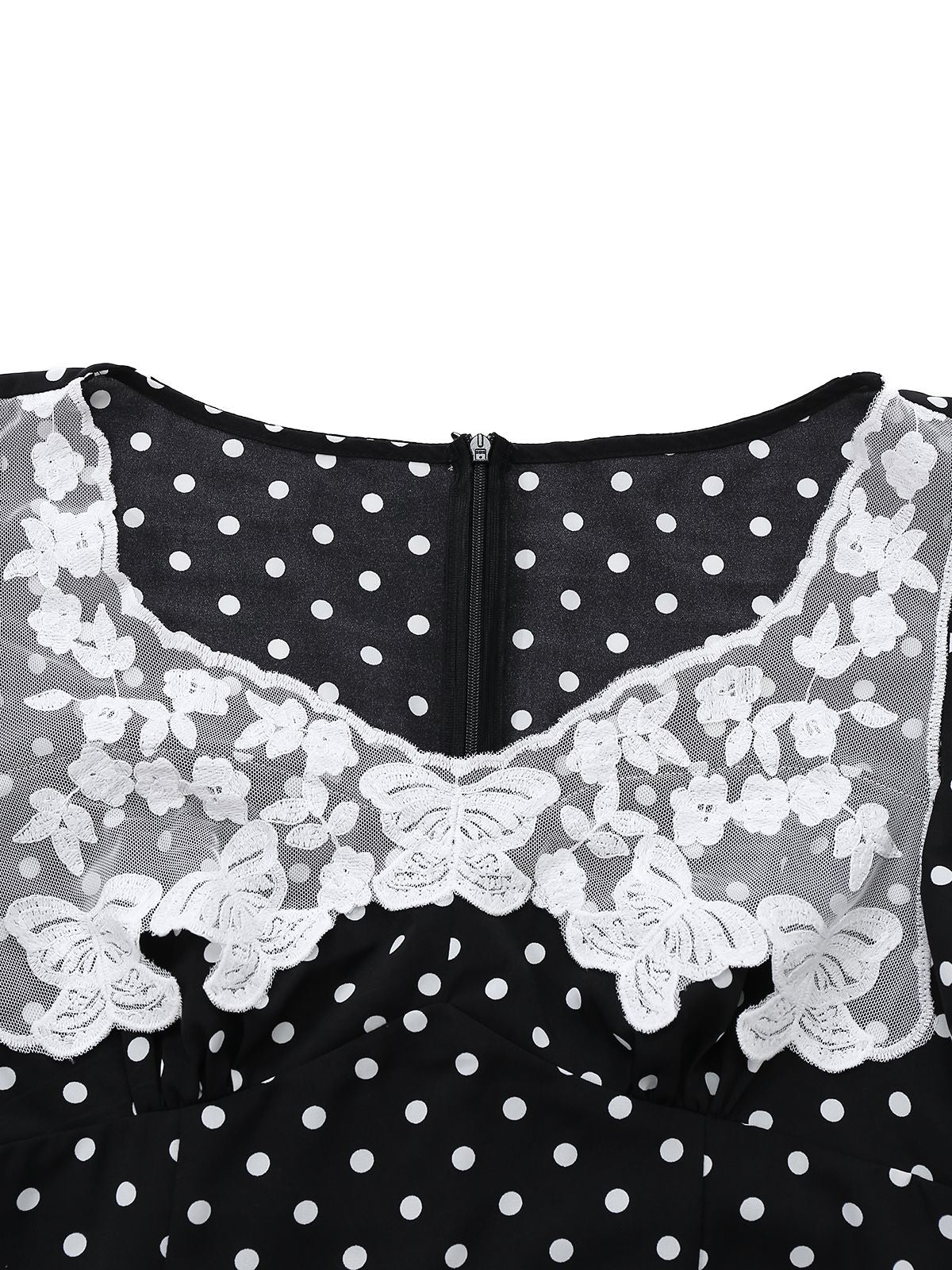 Robe noire à pois patchwork en dentelle manches évasées des années 1930 - Image 10