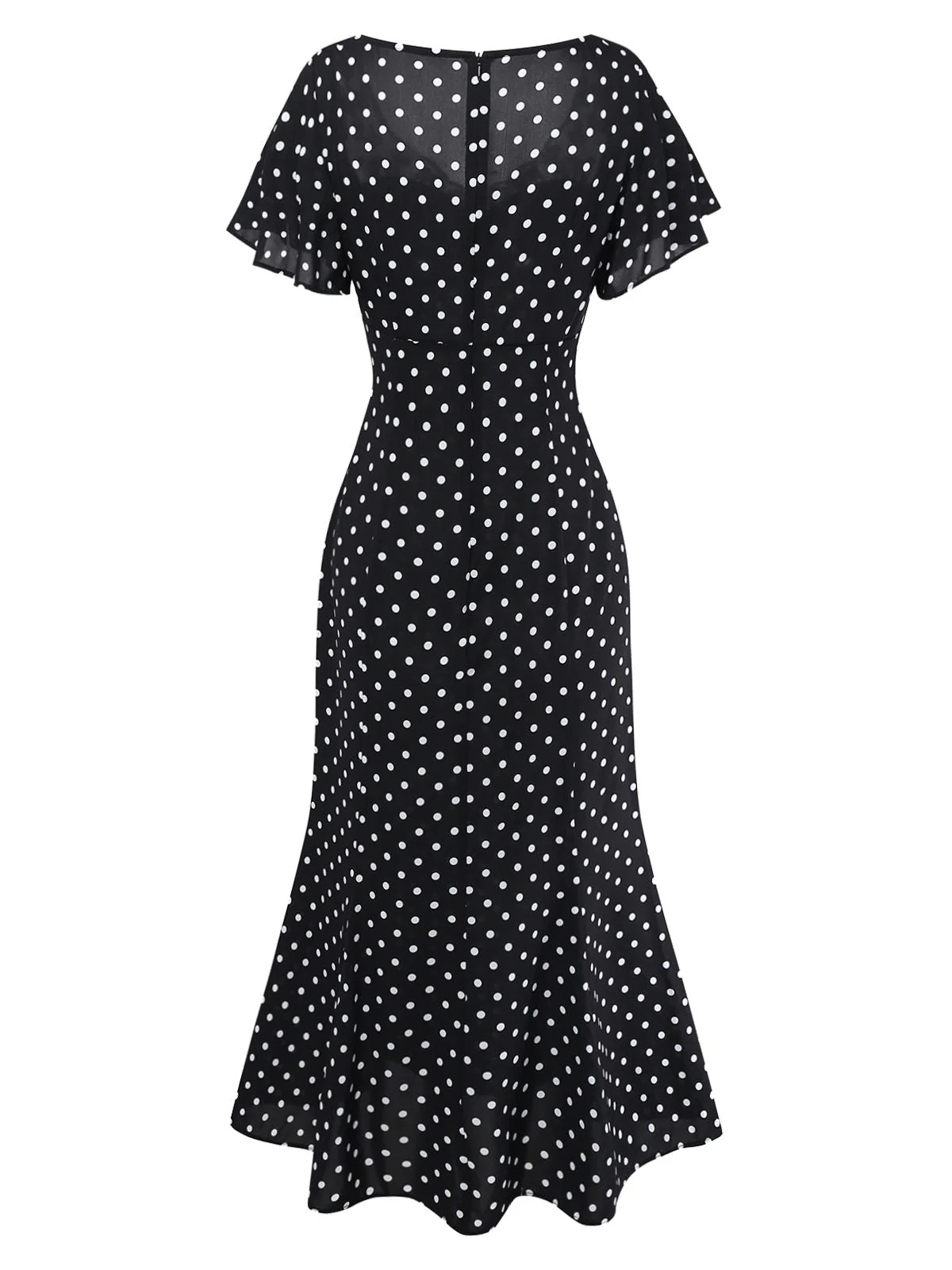 Robe noire à pois patchwork en dentelle manches évasées des années 1930 - Image 6