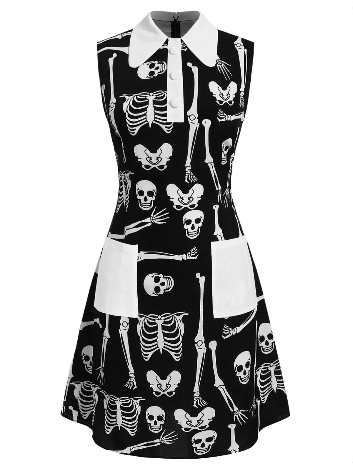 Robe noire à revers squelette Halloween des années 1960 - Image 3