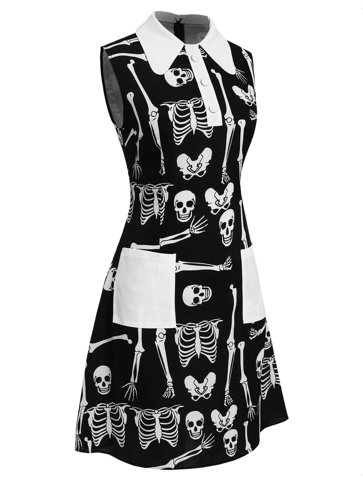 Robe noire à revers squelette Halloween des années 1960 - Image 4