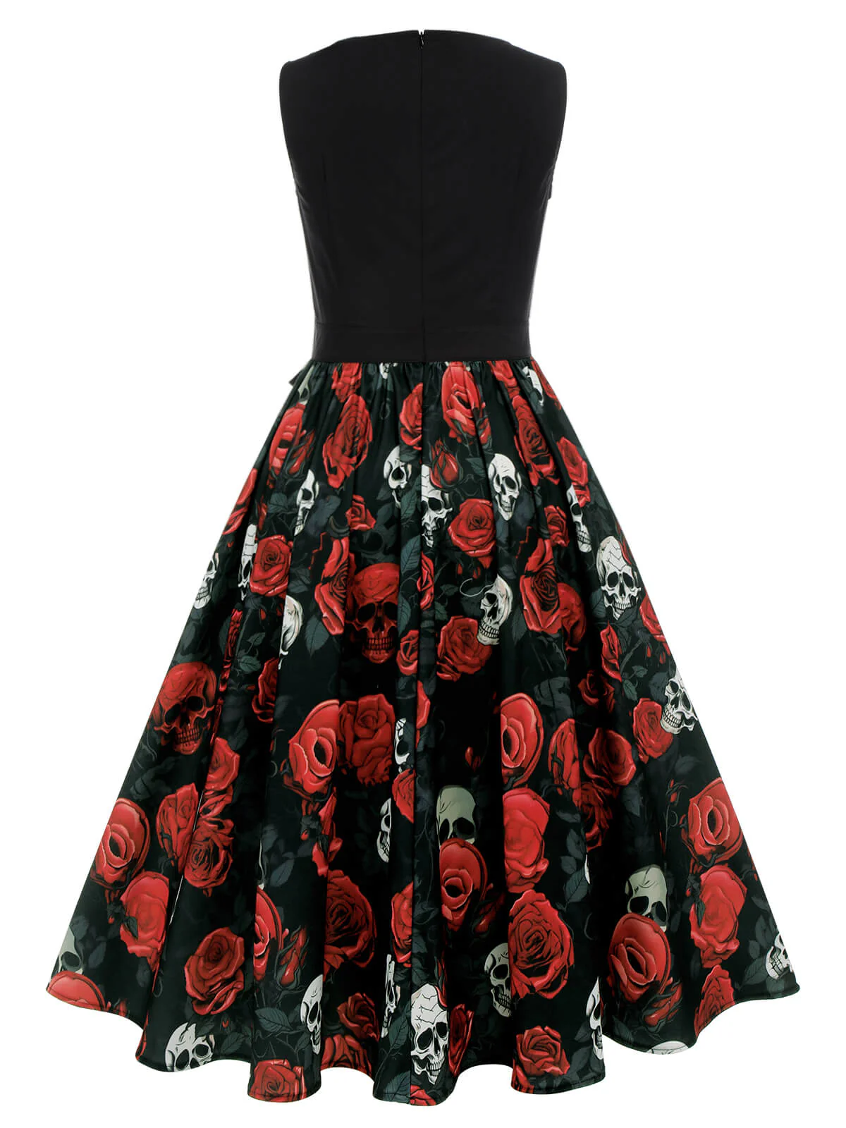 Robe noire sans manches rose tête de mort d'Halloween des années 1950 - Image 4