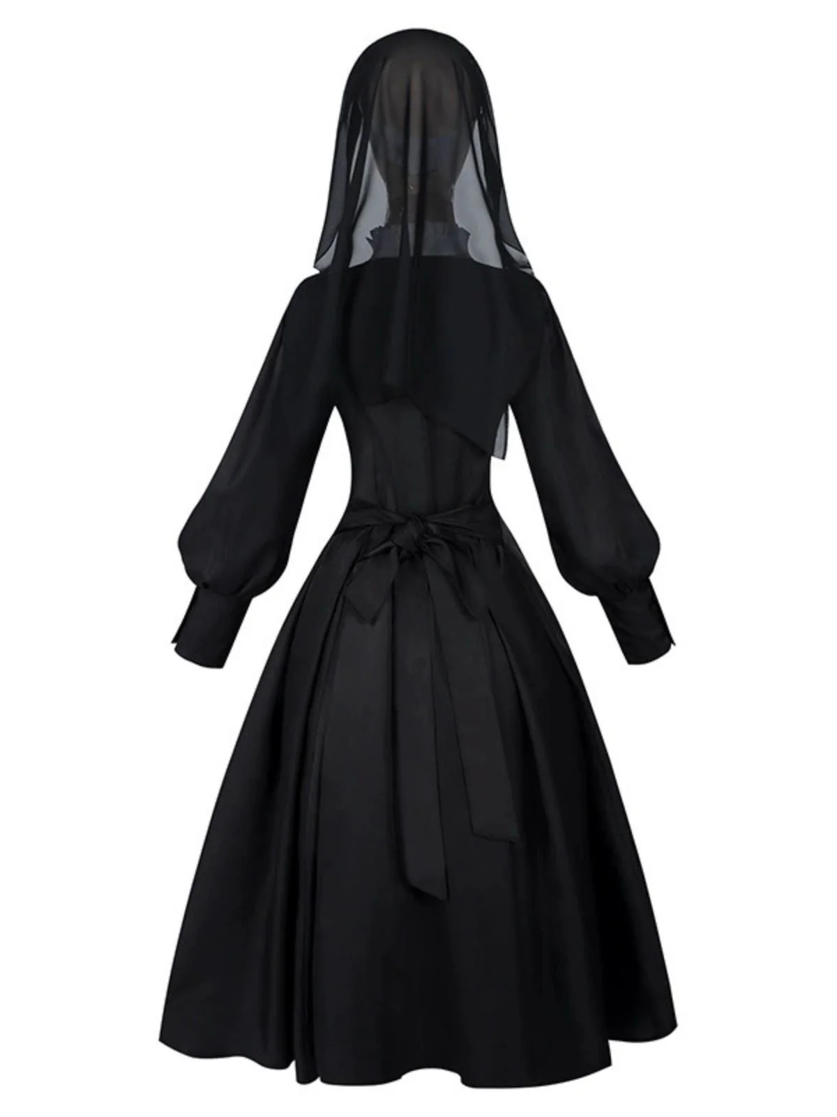 Robe noire style nonne avec collier croisé des années 1940 - Image 4
