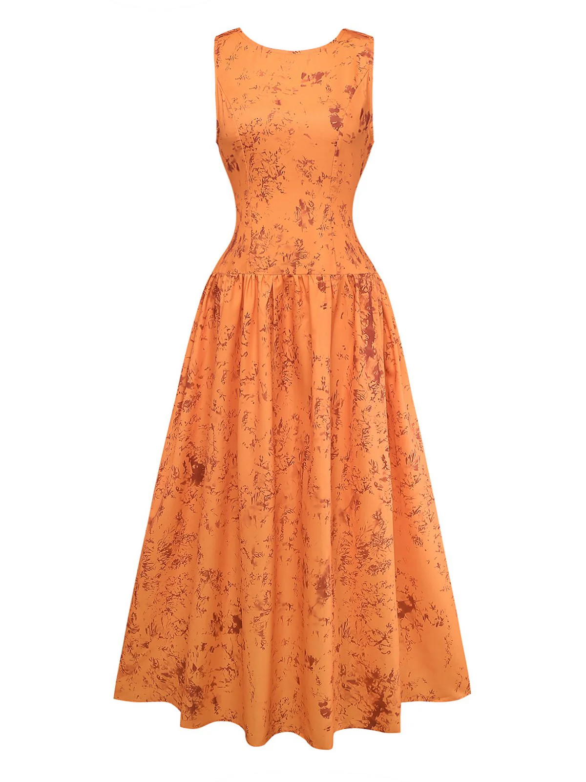 Robe Orange Coton Sans Manches Imprimée Ajustée Années 1930 - Image 2