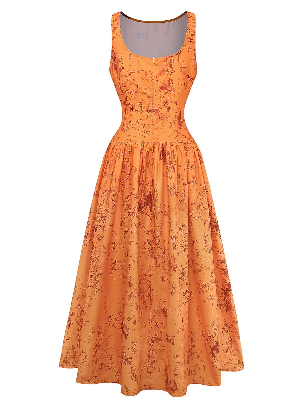 Robe Orange Coton Sans Manches Imprimée Ajustée Années 1930 - Image 3