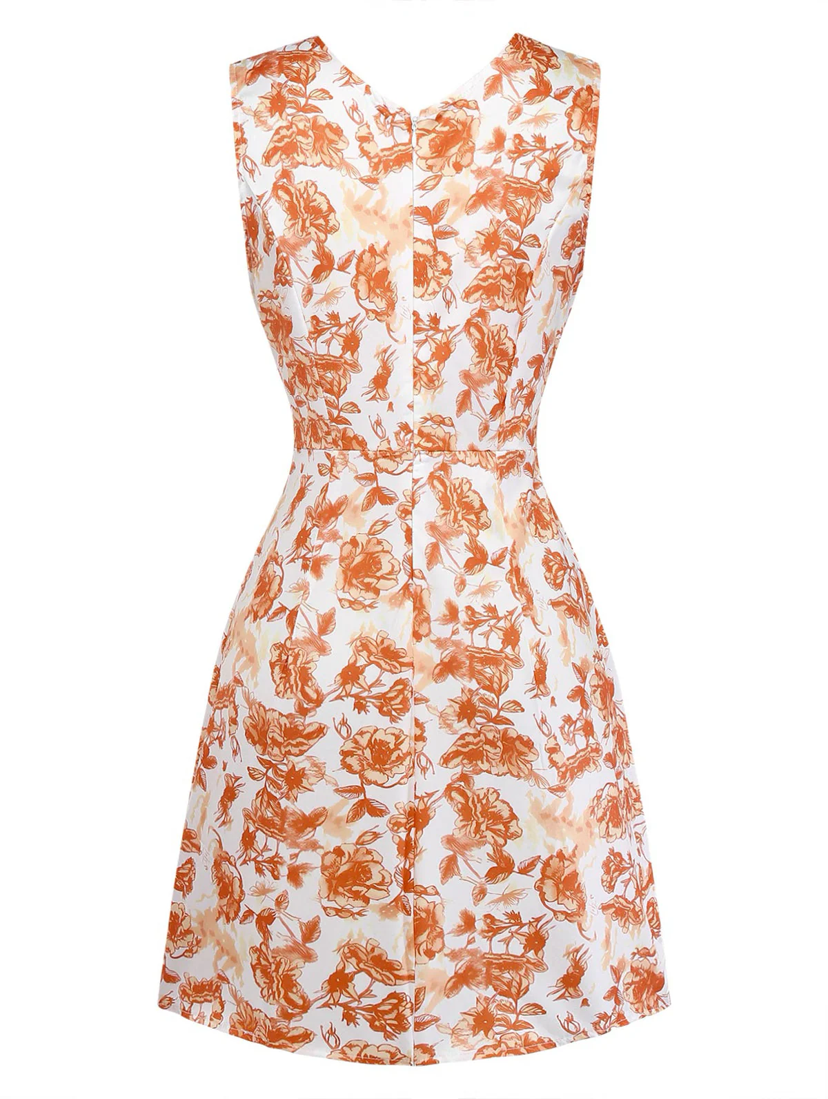 Robe orange fleurs et col V années 60 - Image 2