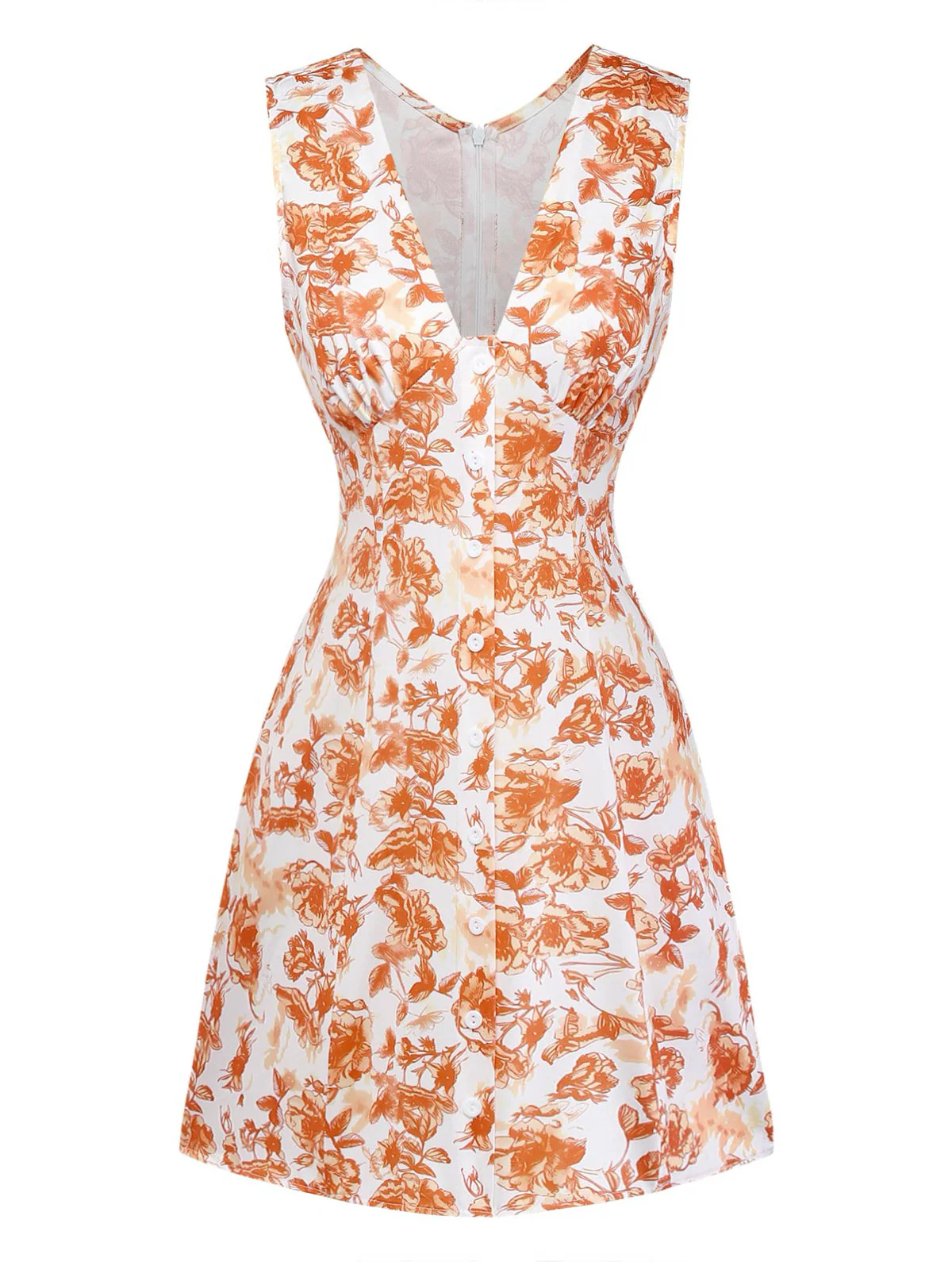 Robe orange fleurs et col V années 60 - Image 3