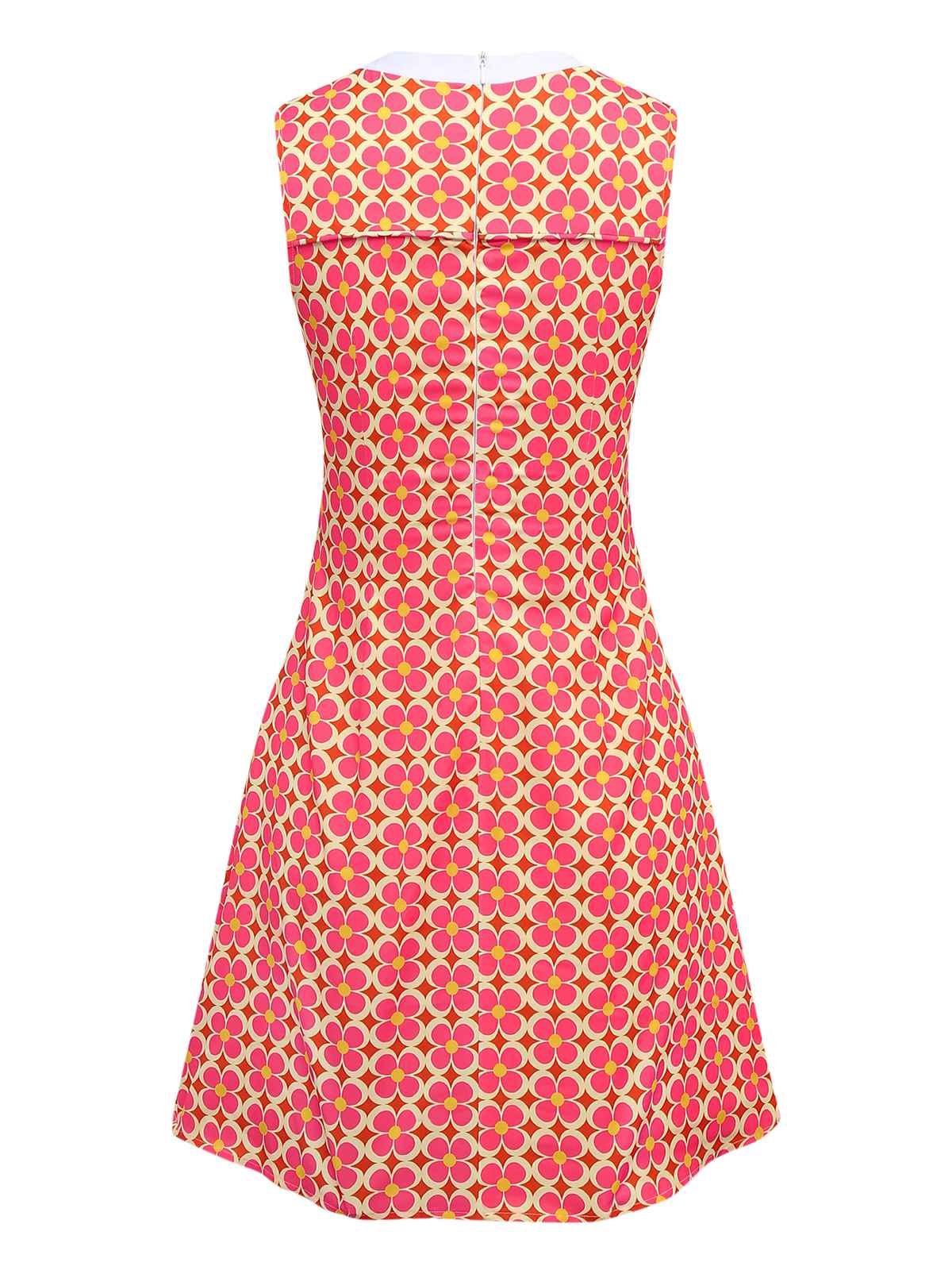 Robe orange imprimé fleurs contrastées boutonnée années 1960 - Image 4