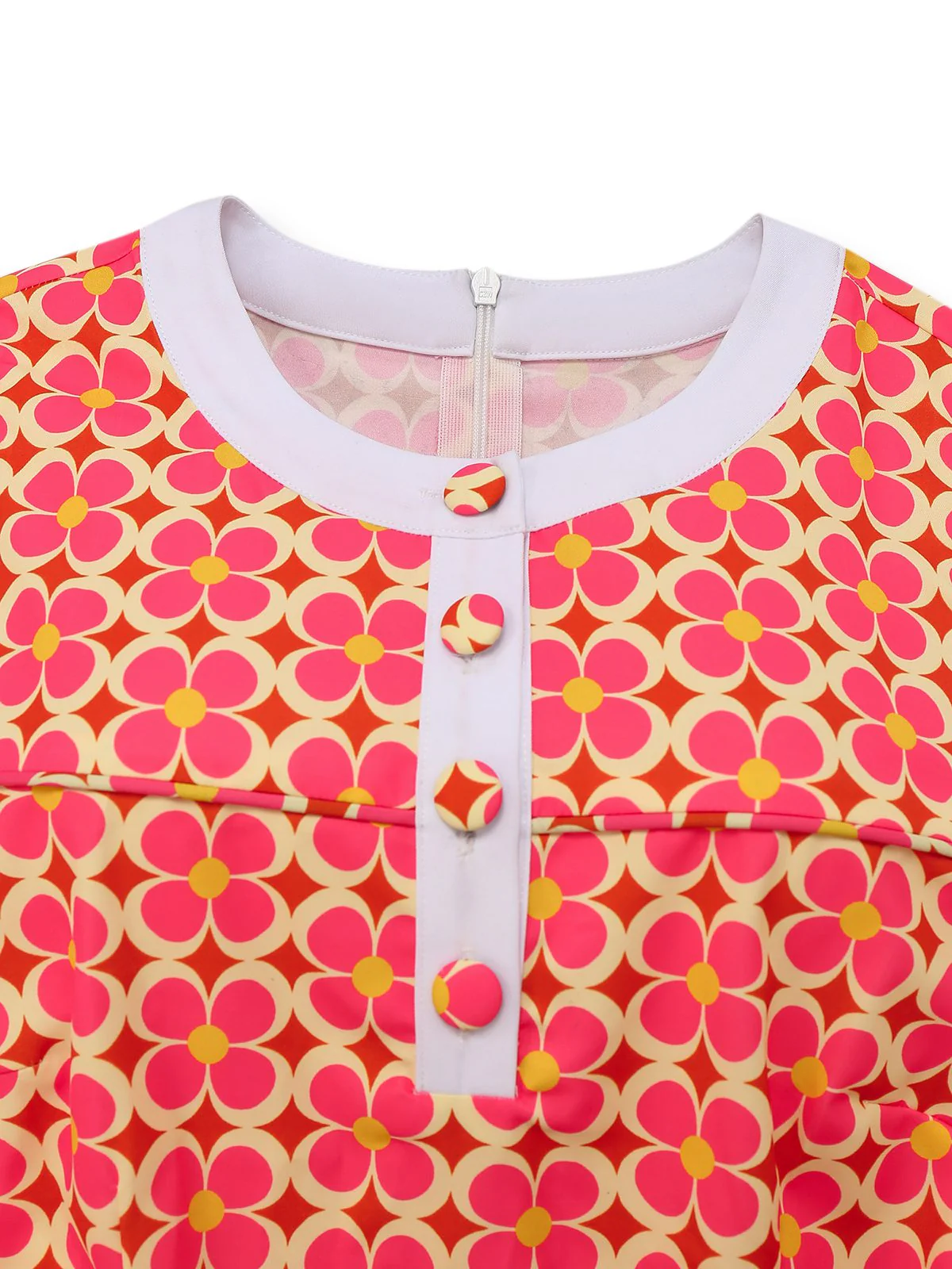 Robe orange imprimé fleurs contrastées boutonnée années 1960 - Image 5