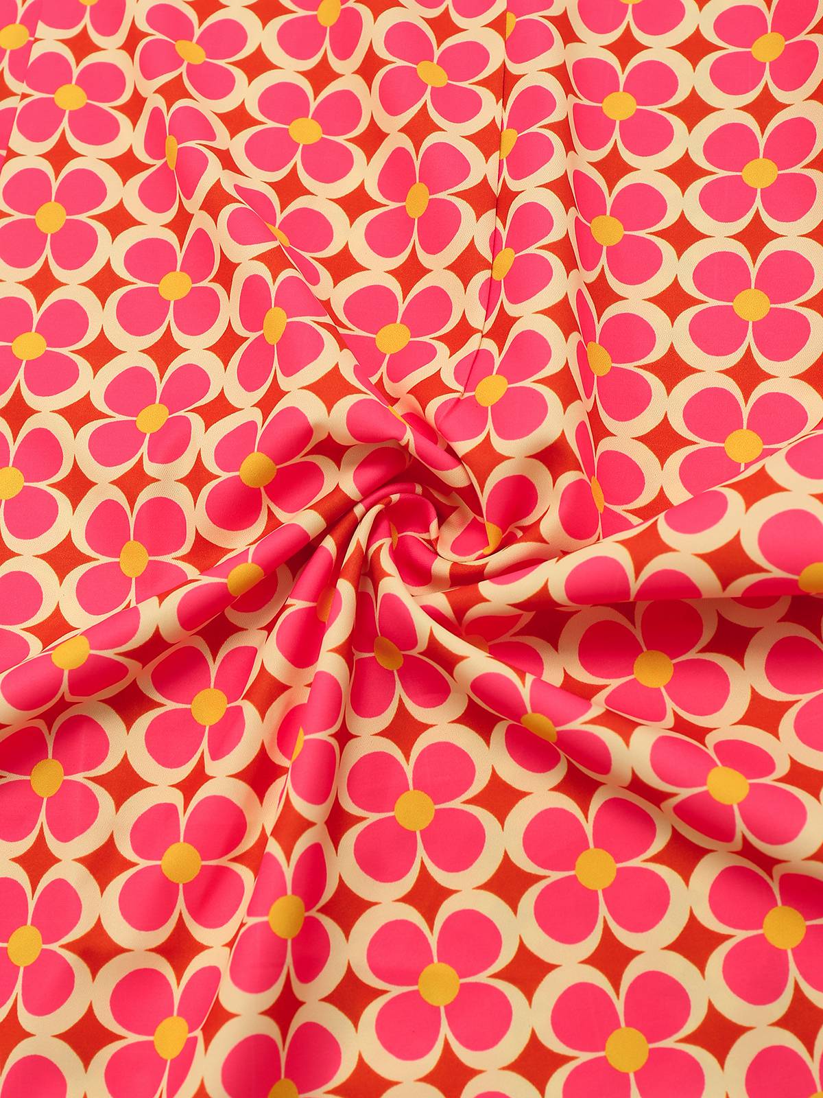 Robe orange imprimé fleurs contrastées boutonnée années 1960 - Image 7