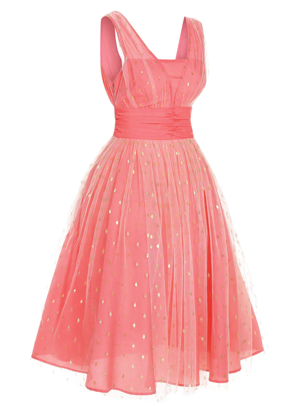 Robe pailletée à col en V rose corail des années 1950 - Image 3