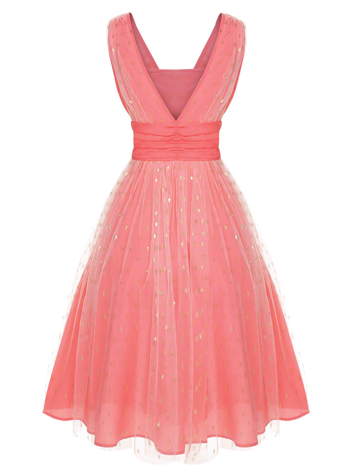 Robe pailletée à col en V rose corail des années 1950 - Image 4