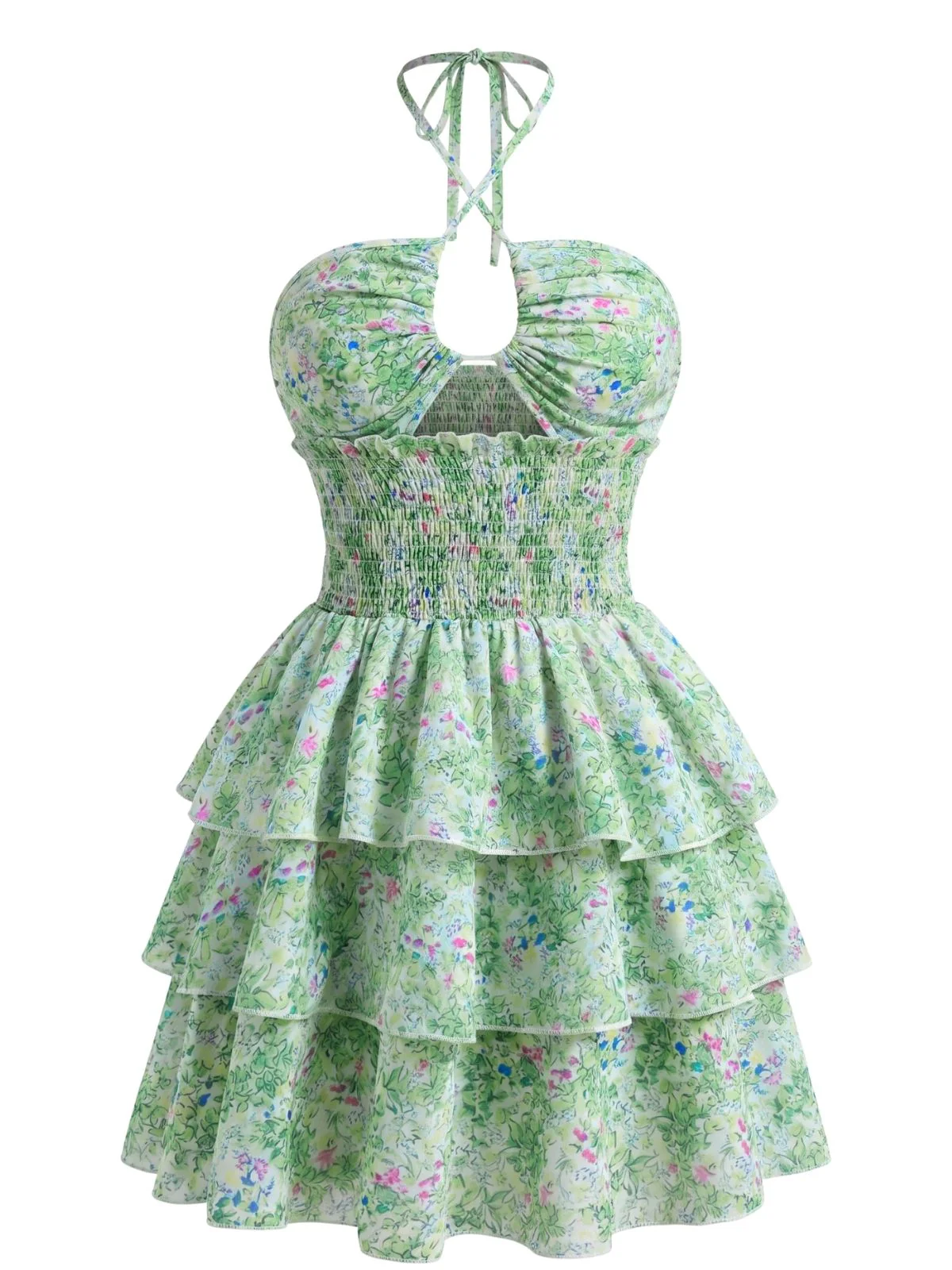 Robe-parapluie motif floral délicat et découpes années 1960