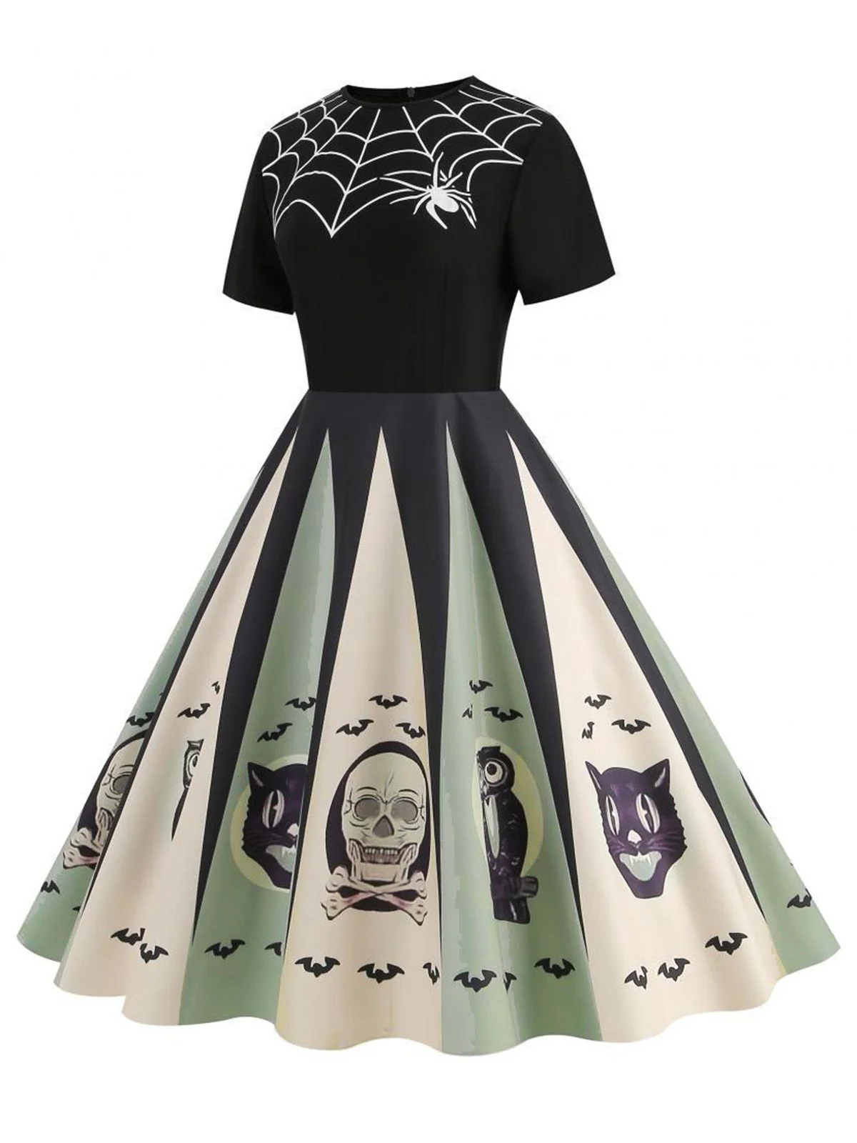 Robe patchwork imprimé toile d'araignée pour Halloween des années 1950 - Image 2
