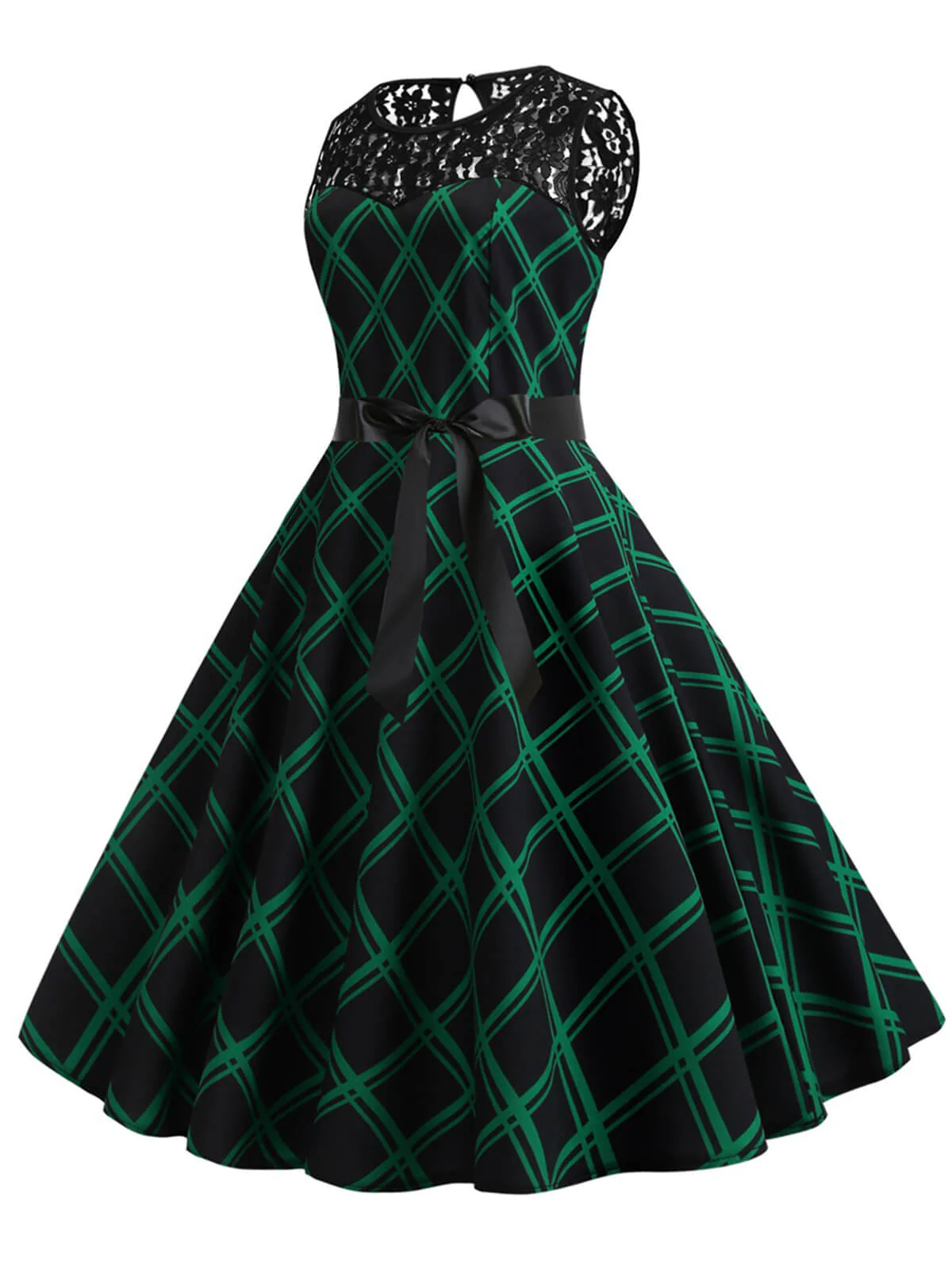 Robe patchwork en dentelle à carreaux verte et noire des années 1950 - Image 2