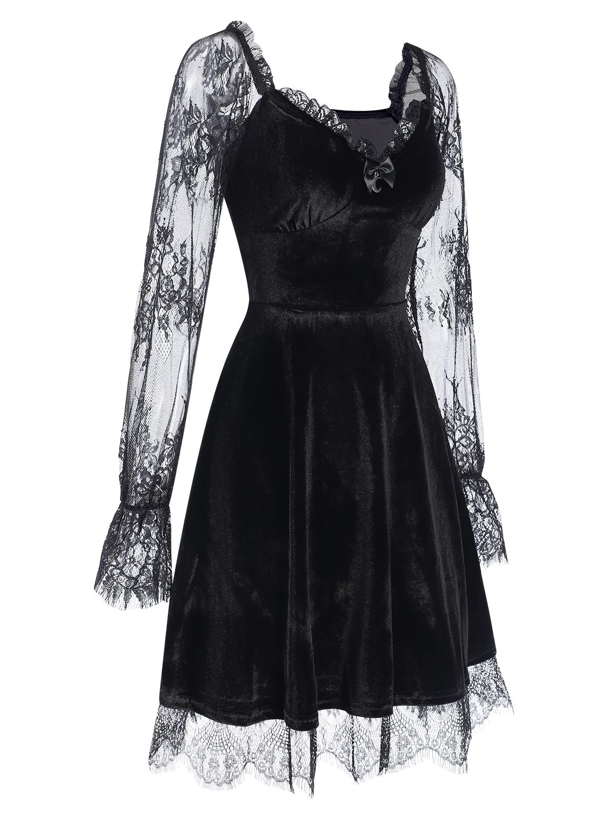 Robe patchwork évasée en dentelle et velours des années 1940 - Image 11