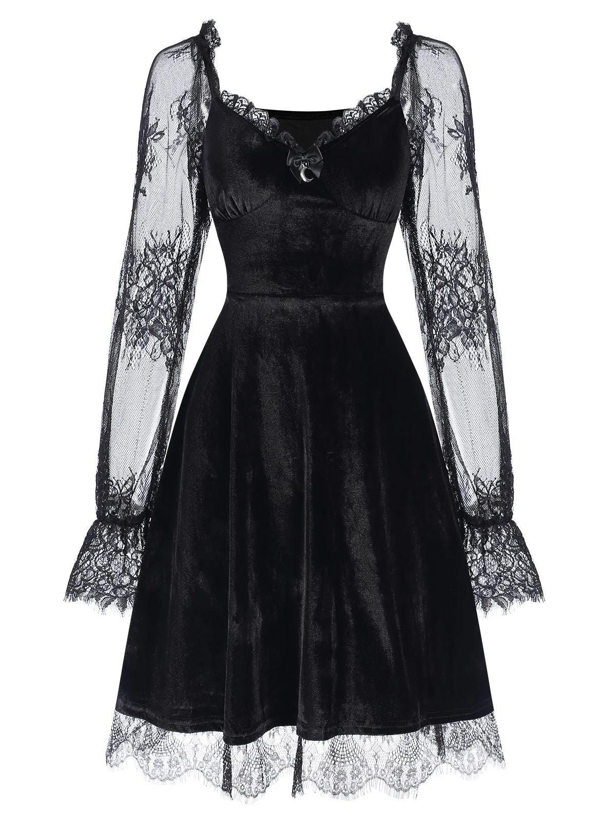 Robe patchwork évasée en dentelle et velours des années 1940 - Image 9