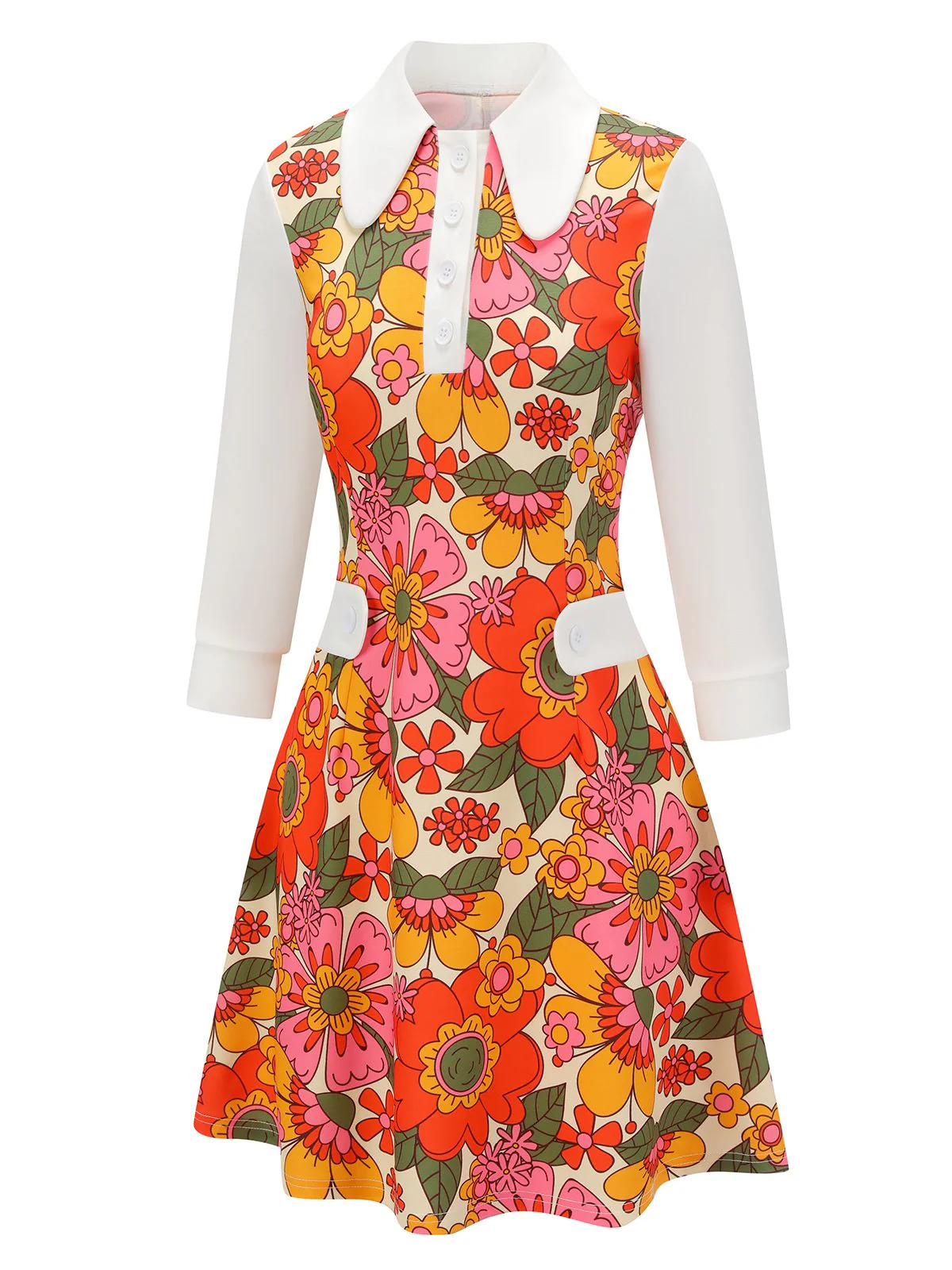 Robe patchwork à fleurs rose à revers des années 1960 - Image 10