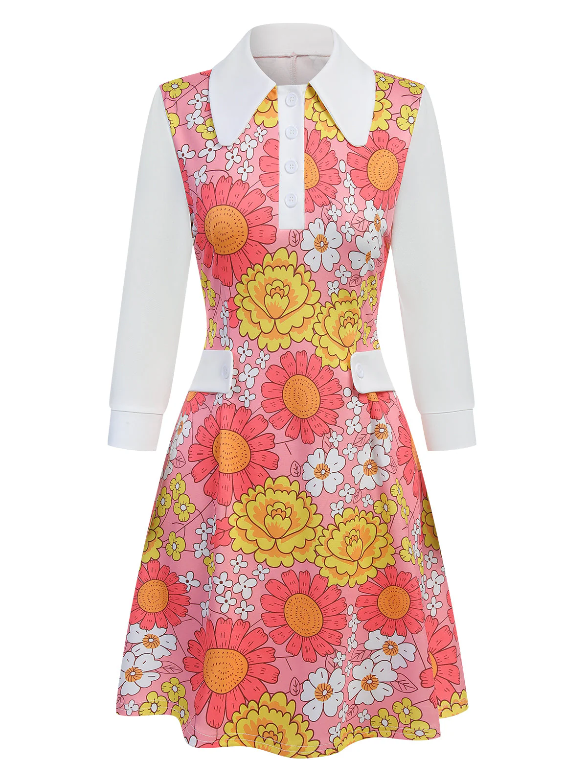 Robe patchwork à fleurs rose à revers des années 1960 - Image 2