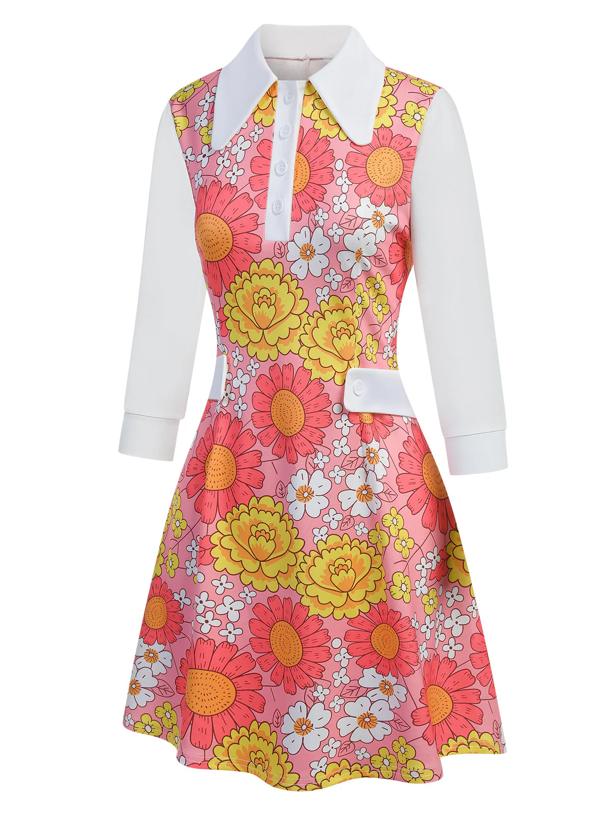 Robe patchwork à fleurs rose à revers des années 1960 - Image 4