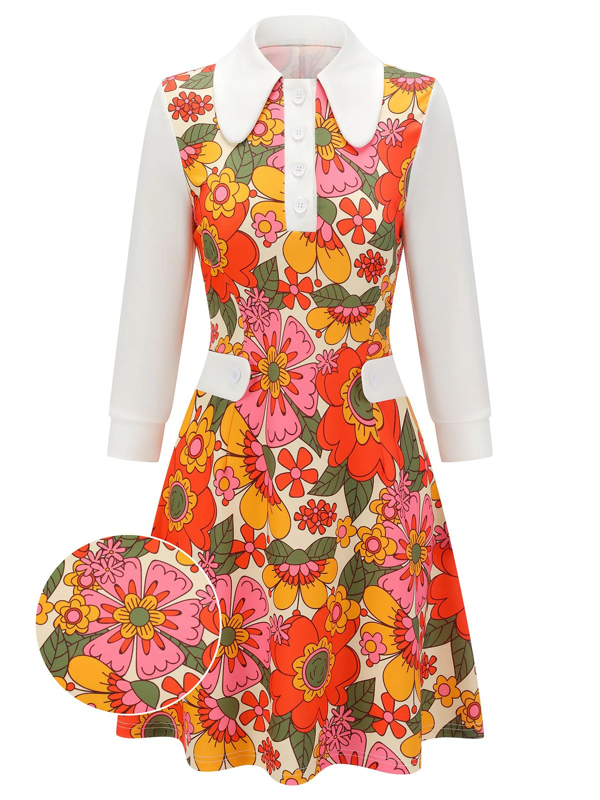 Robe patchwork à fleurs rose à revers des années 1960 - Image 8