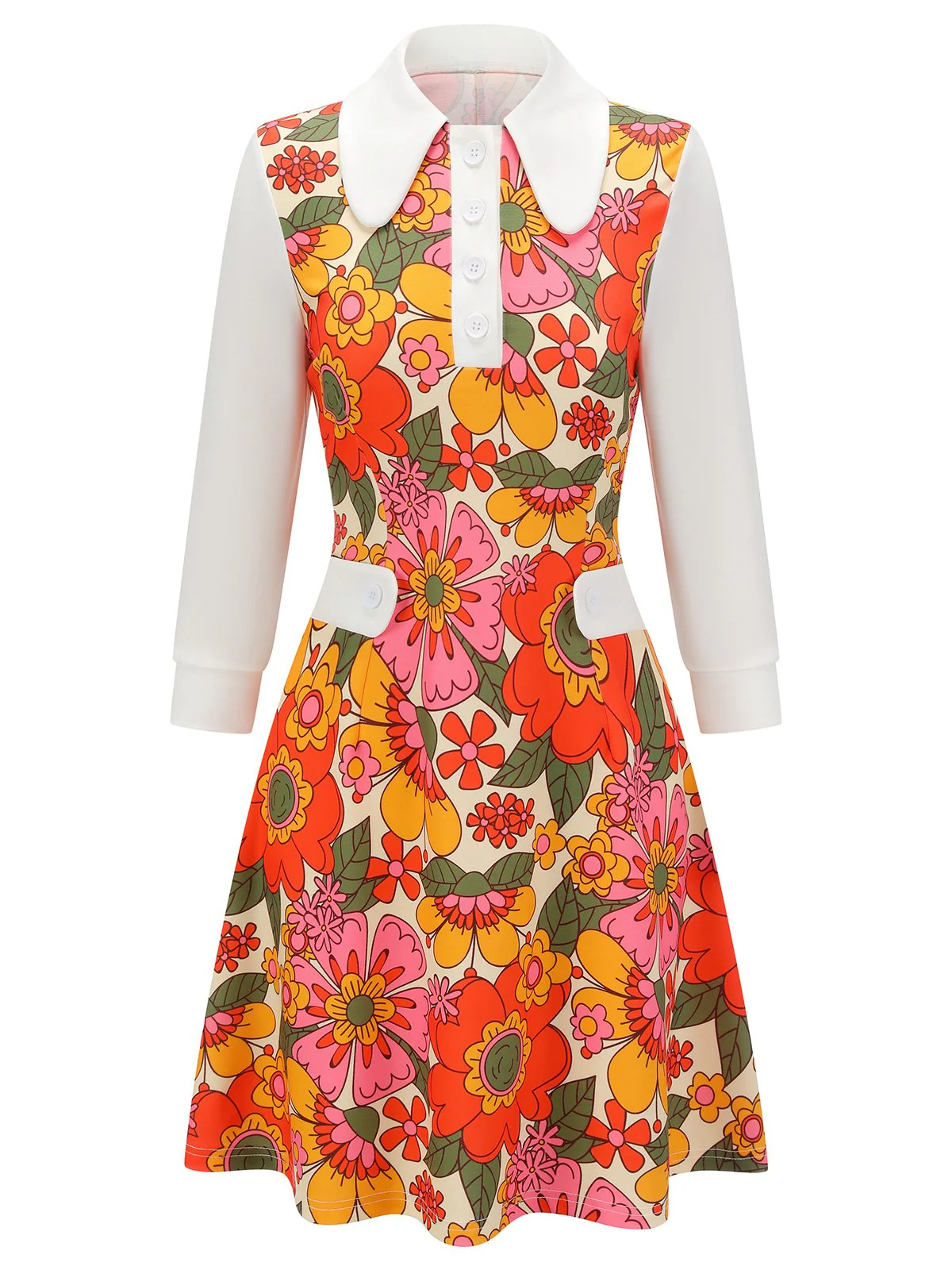 Robe patchwork à fleurs rose à revers des années 1960 - Image 9