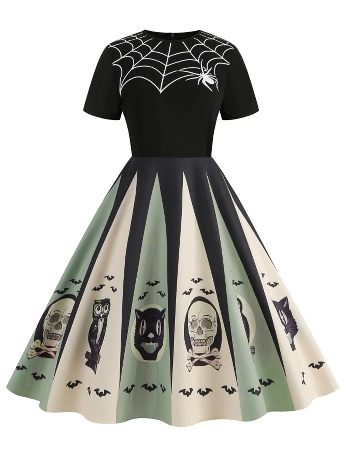 Robe patchwork imprimé toile d'araignée rouge pour Halloween des années 1950 - Image 4