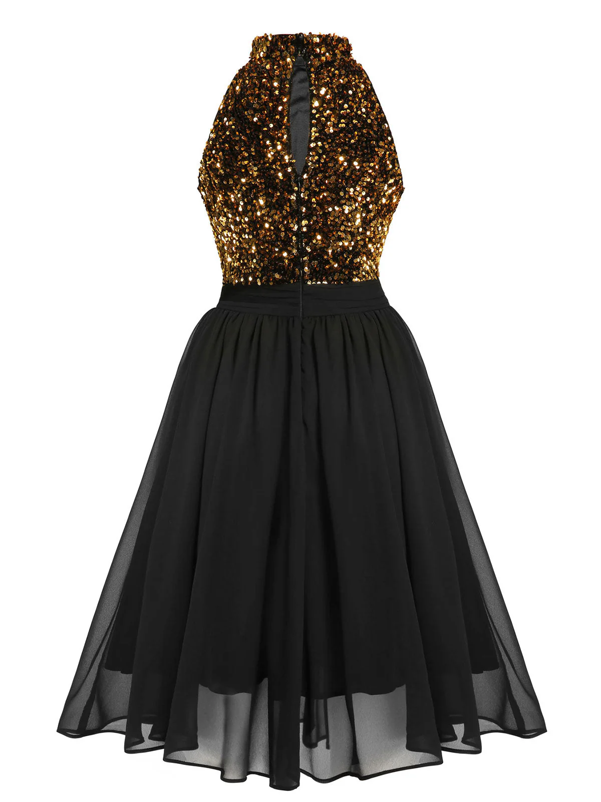 Robe patchwork noire à paillettes dorées des années 1950 Cocktail - Image 5