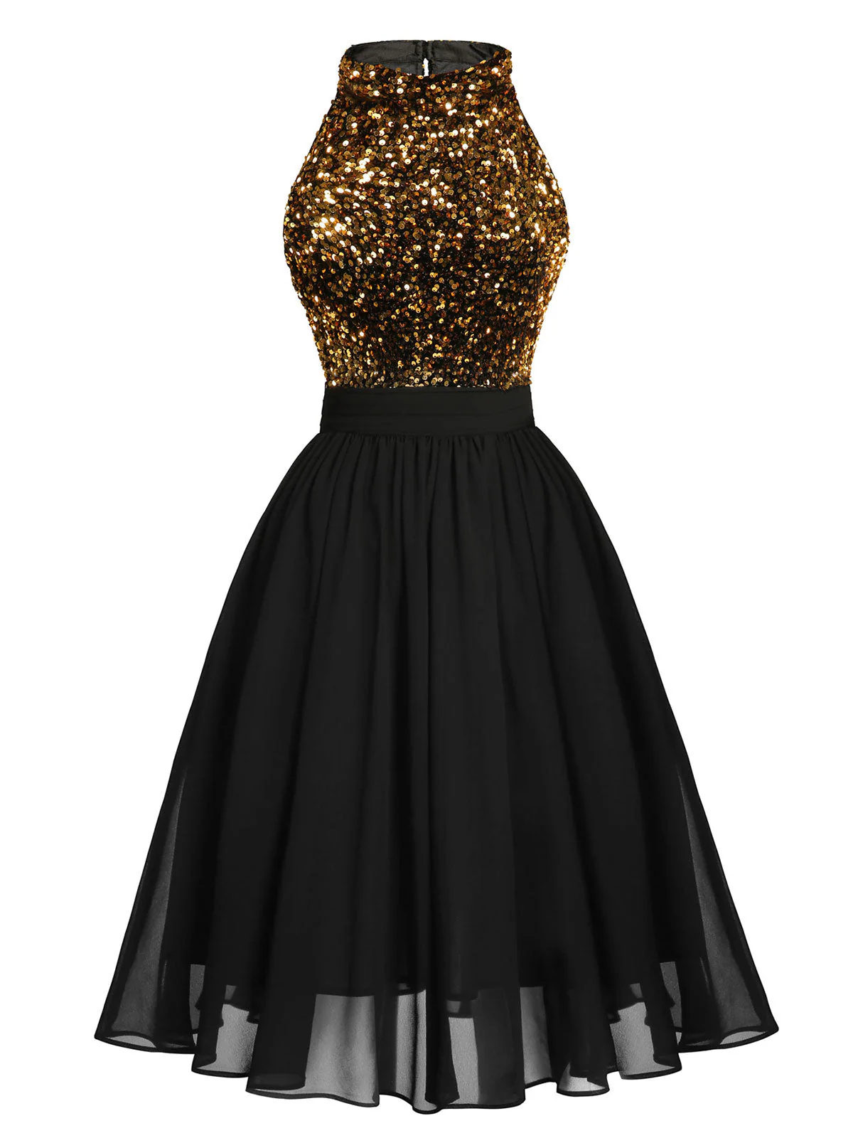 Robe patchwork noire à paillettes dorées des années 1950 - Image 2