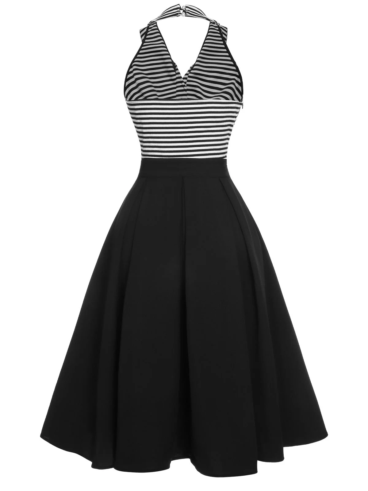 Robe patchwork noire à rayures et revers dos nu des années 1950 - Image 4