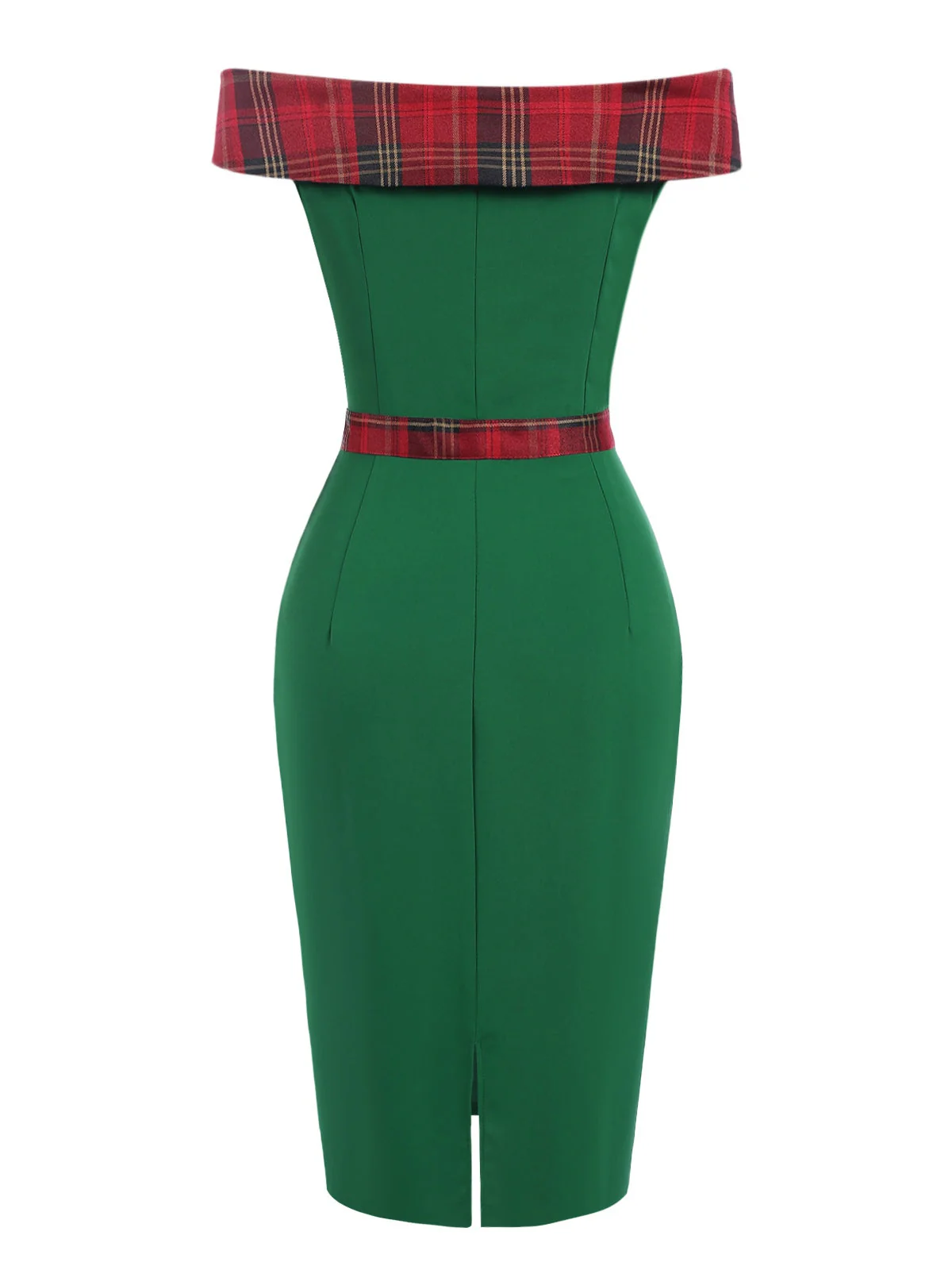 Robe patchwork à épaules dénudées en tartan vert des années 1960 - Image 4