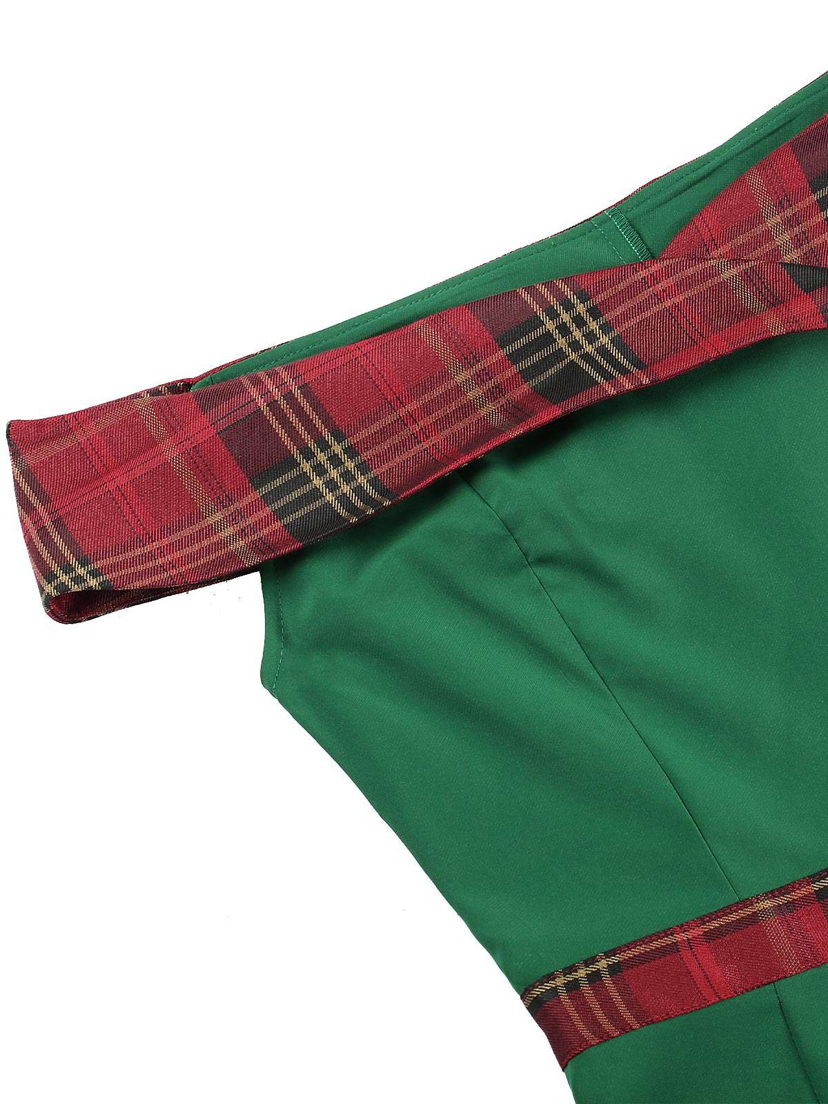 Robe patchwork à épaules dénudées en tartan vert des années 1960 - Image 5