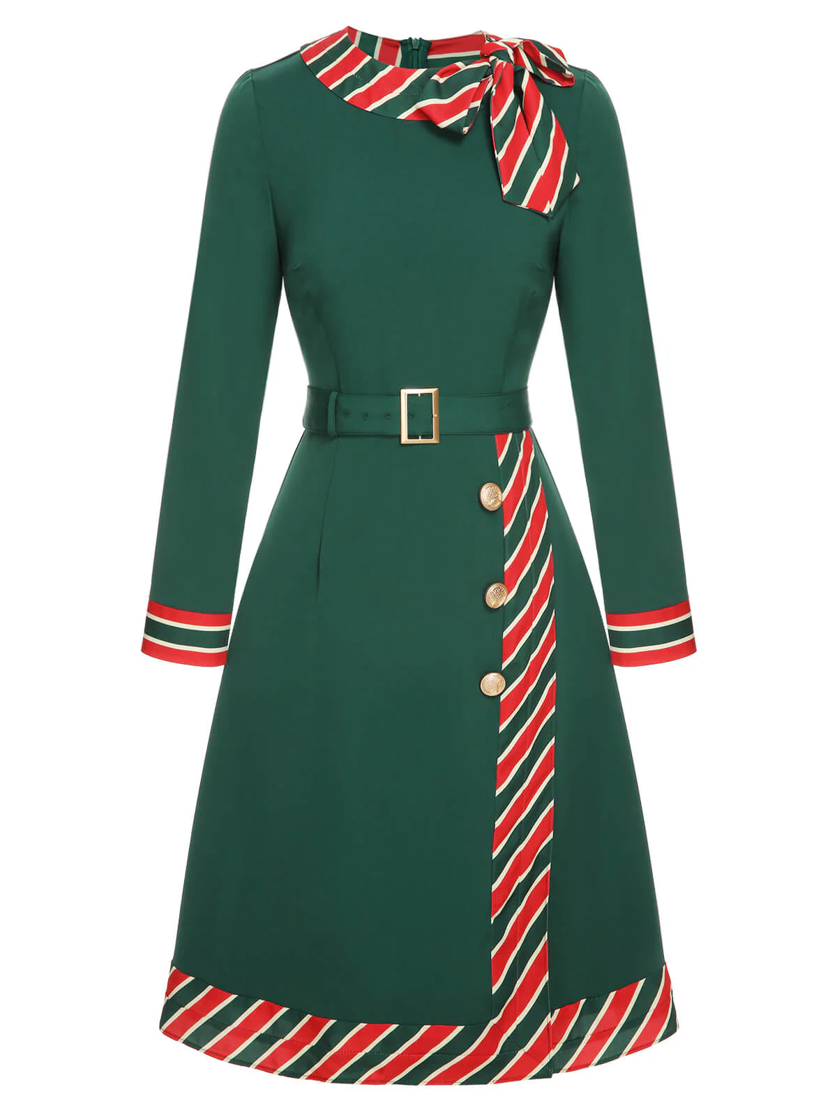 Robe patchwork à rayures vertes des années 1940 avec ceinture - Image 2