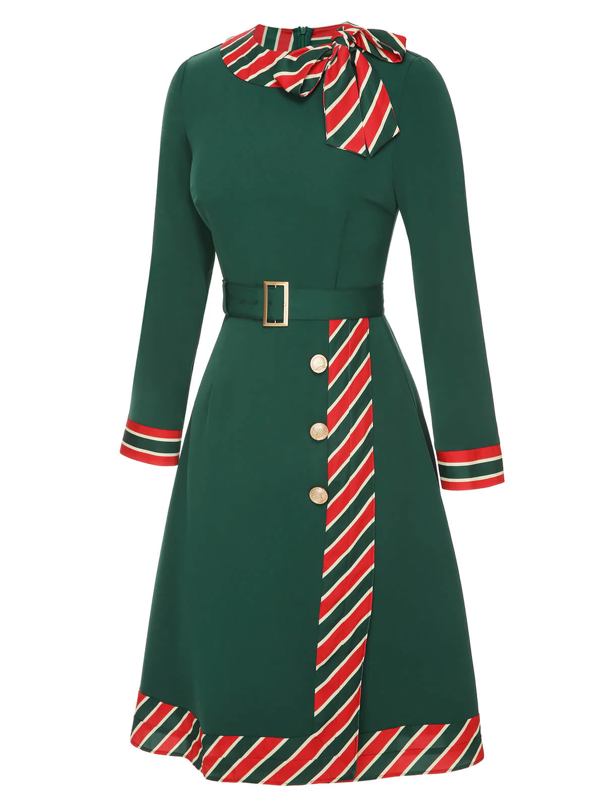 Robe patchwork à rayures vertes des années 1940 avec ceinture - Image 3