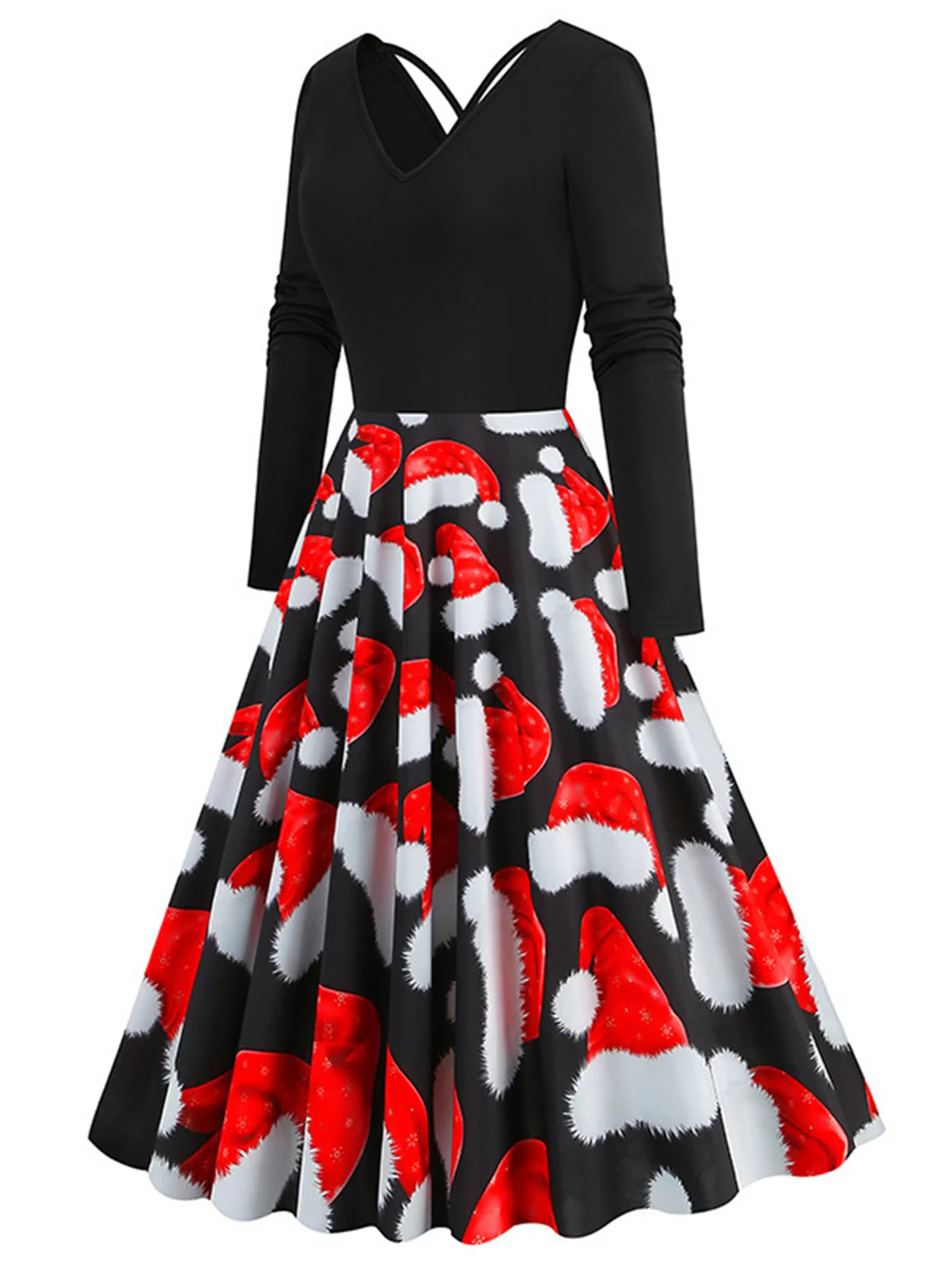 Robe patchwork rouge avec chapeau de Père Noël des années 1950 - Image 2