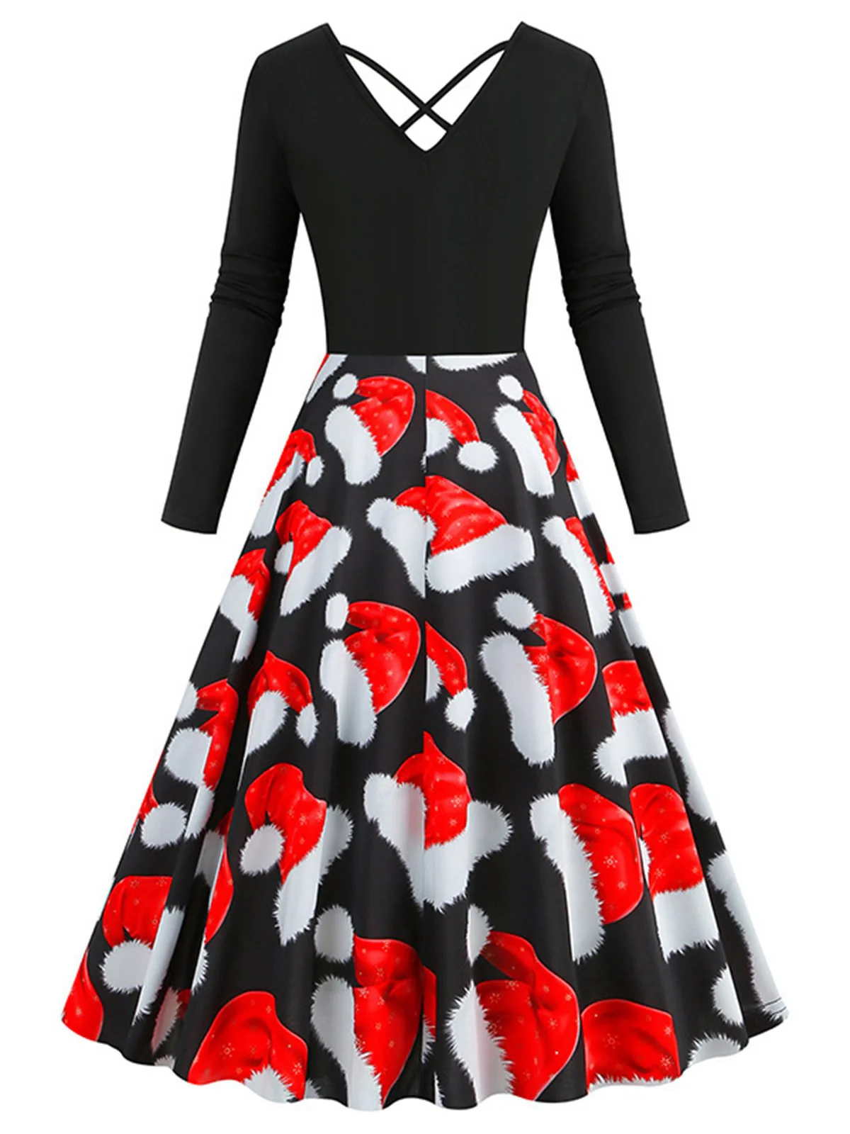 Robe patchwork rouge avec chapeau de Père Noël des années 1950 - Image 3