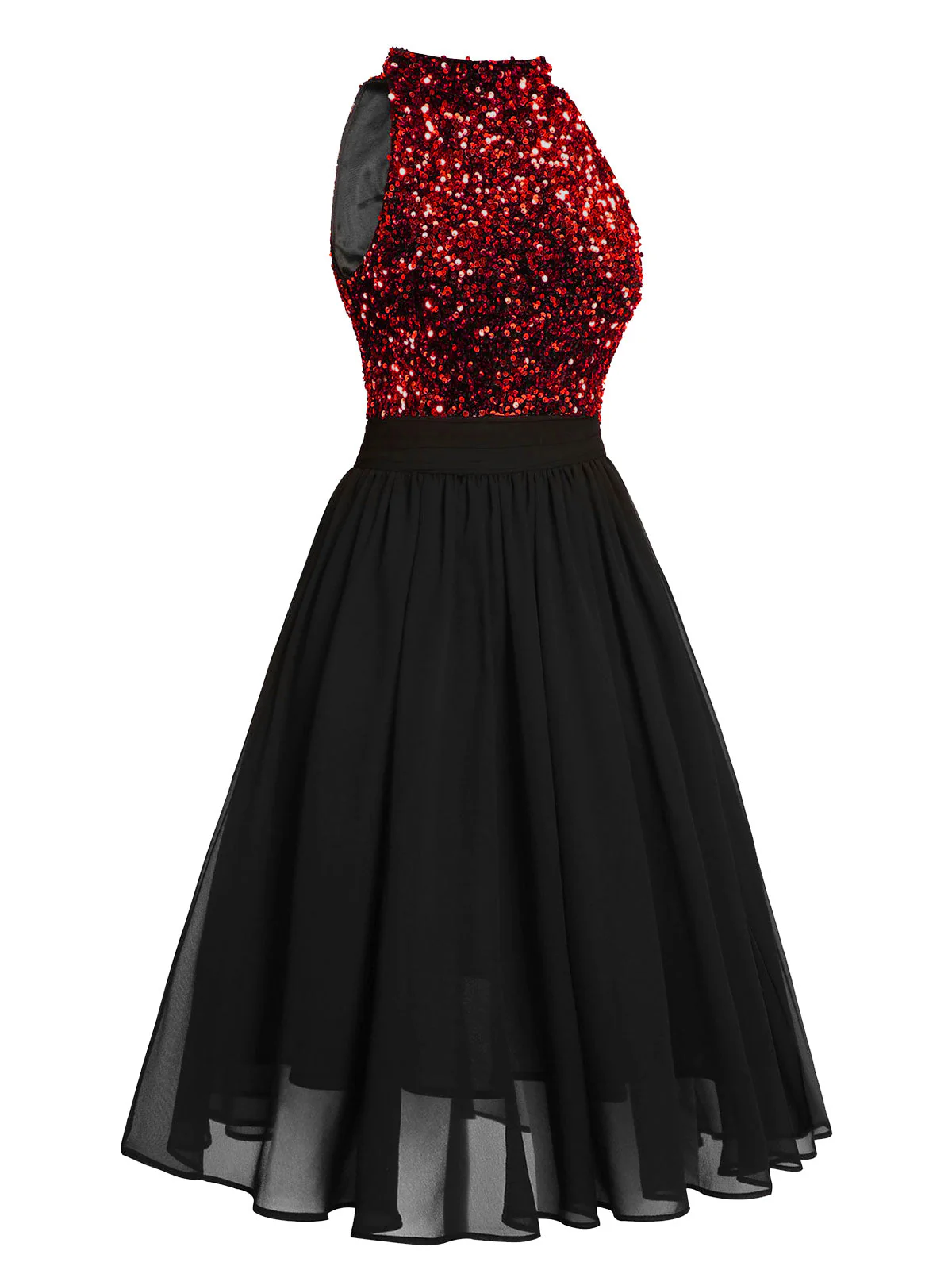 Robe patchwork rouge à paillettes dorées des années 1950 - Image 4