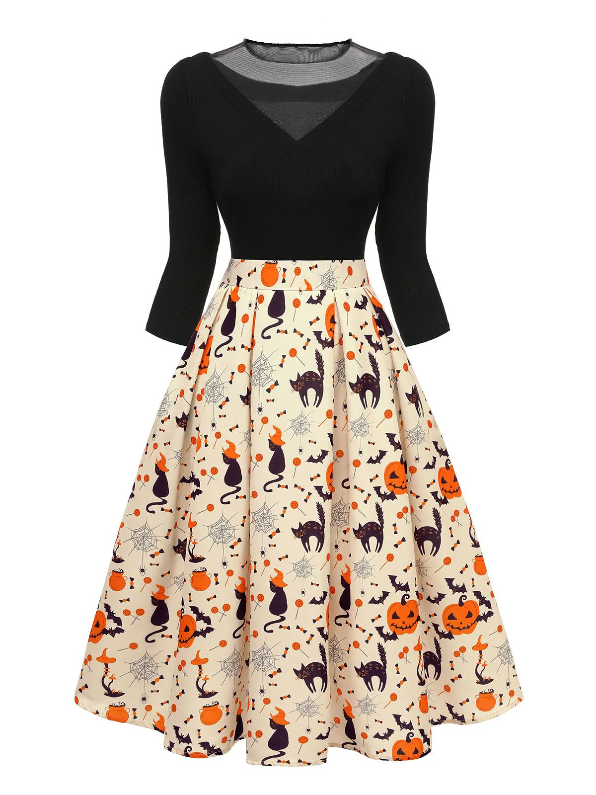 Robe patchwork tricotée chat Halloween des années 1950 - Image 2