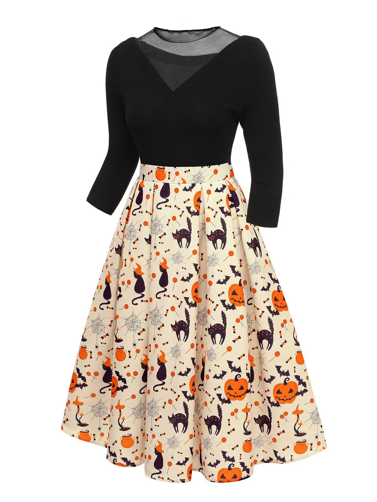 Robe patchwork tricotée chat Halloween des années 1950 - Image 3