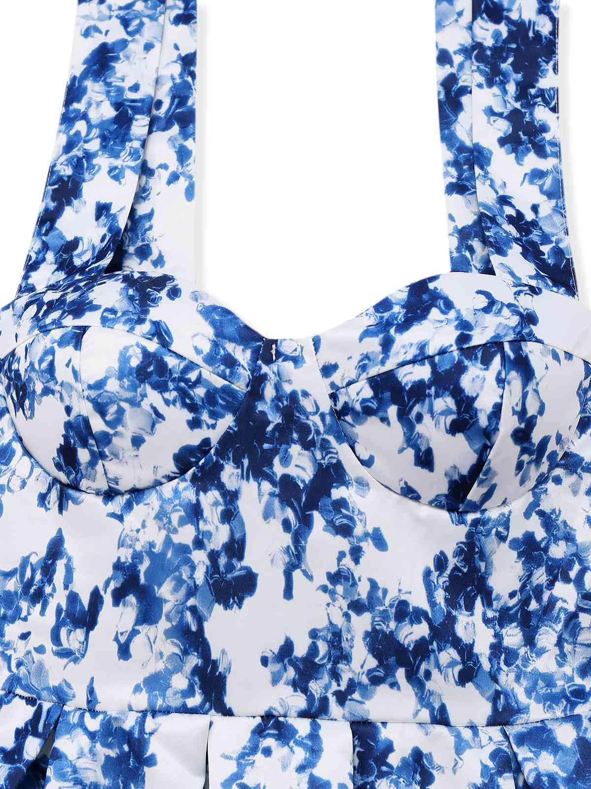 Robe patineuse bleue à fleurs et épaules nouées années 1960 - Image 3