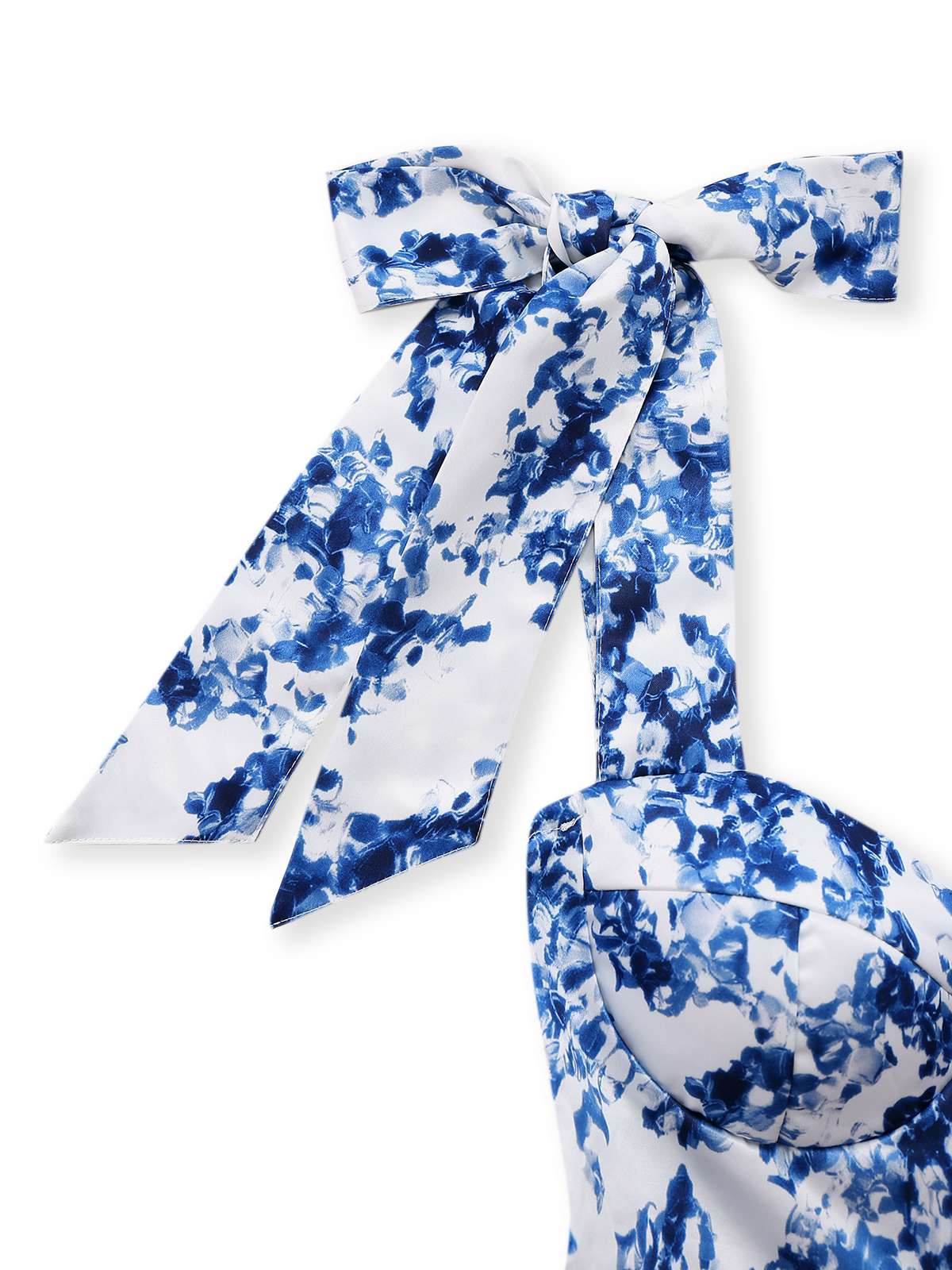 Robe patineuse bleue à fleurs et épaules nouées années 1960 - Image 5