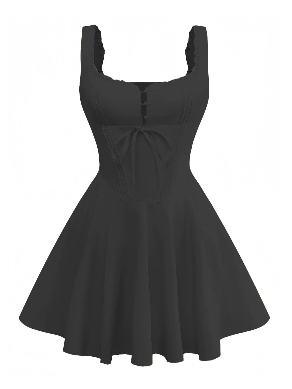 Robe patineuse dentelle à lacets et bretelles années 1960