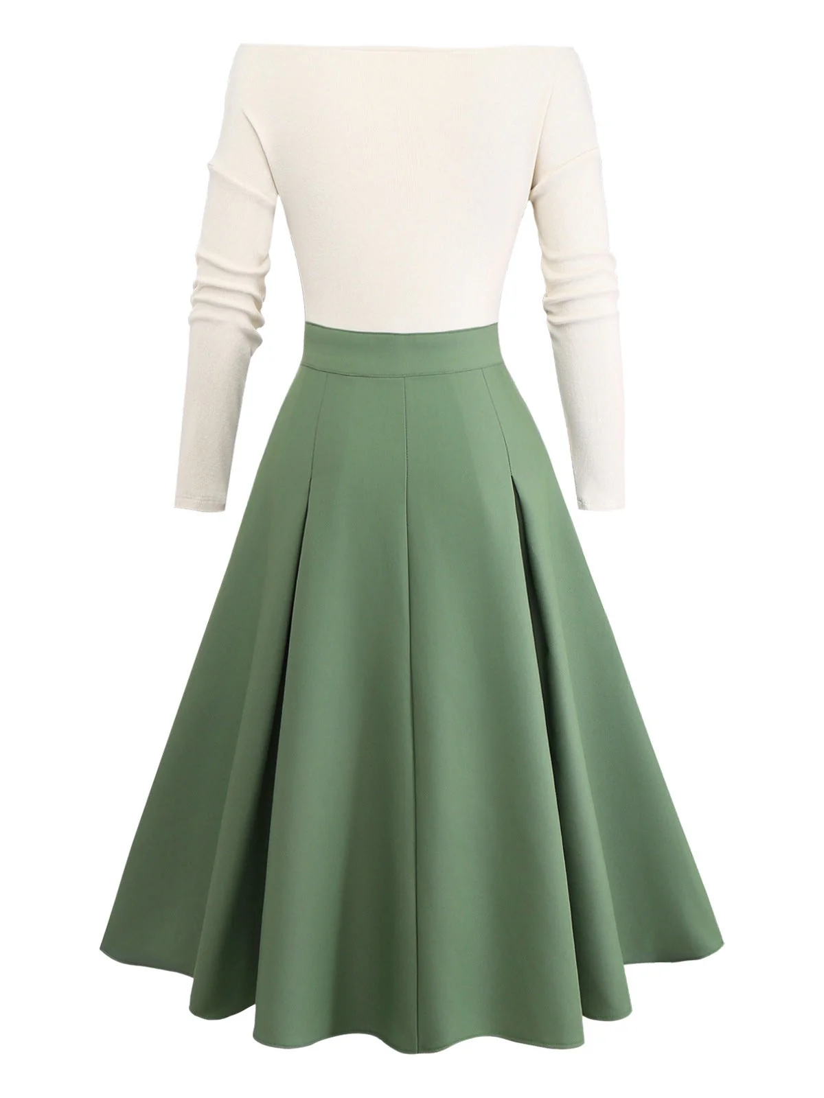 Robe plissée beige et verte en maille épaules dénudées années 50 - Image 8