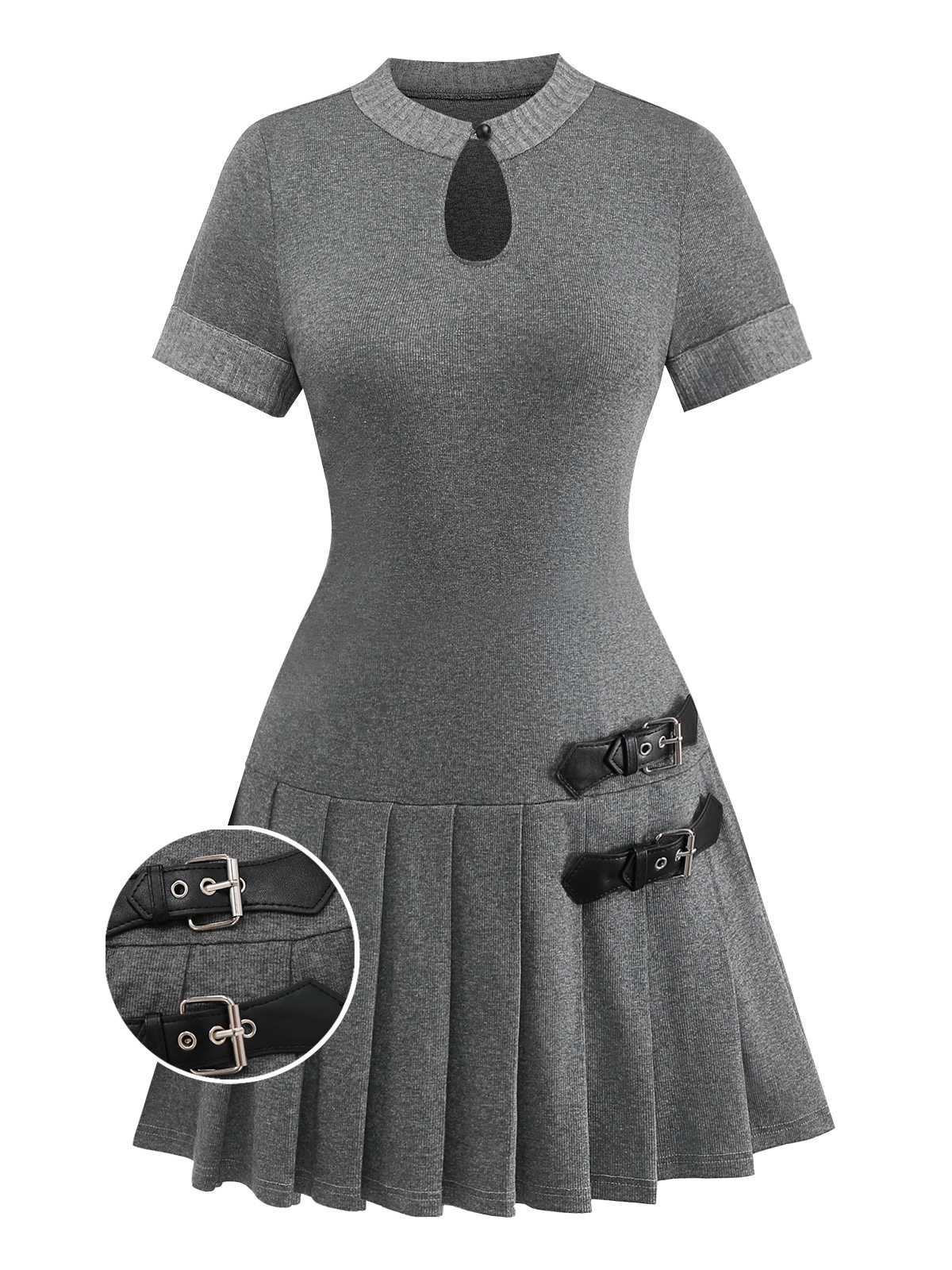 Robe plissée en cuir tricoté gris des années 1970 - Image 2