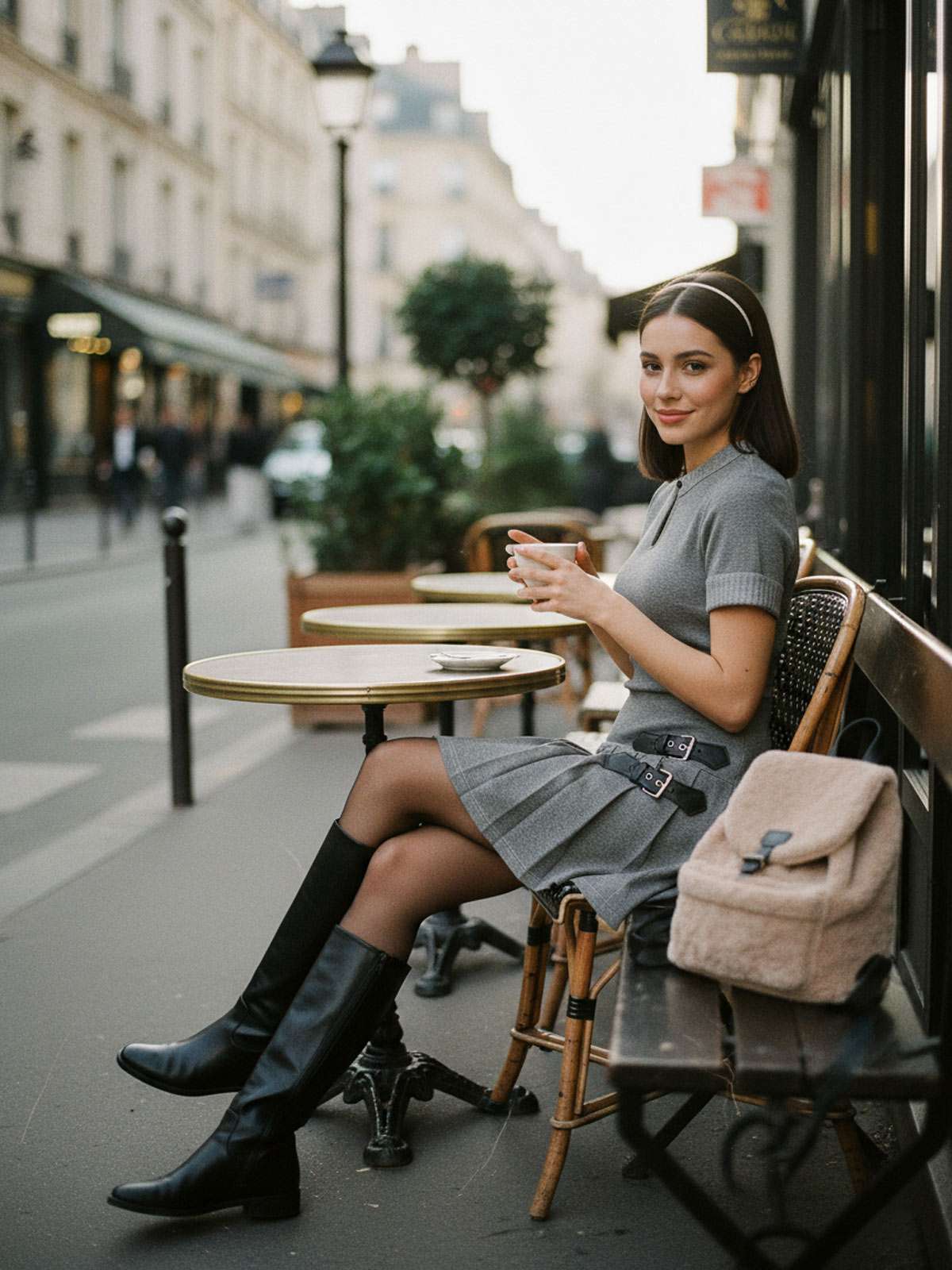Robe plissée en cuir tricoté gris des années 1970 - Image 3