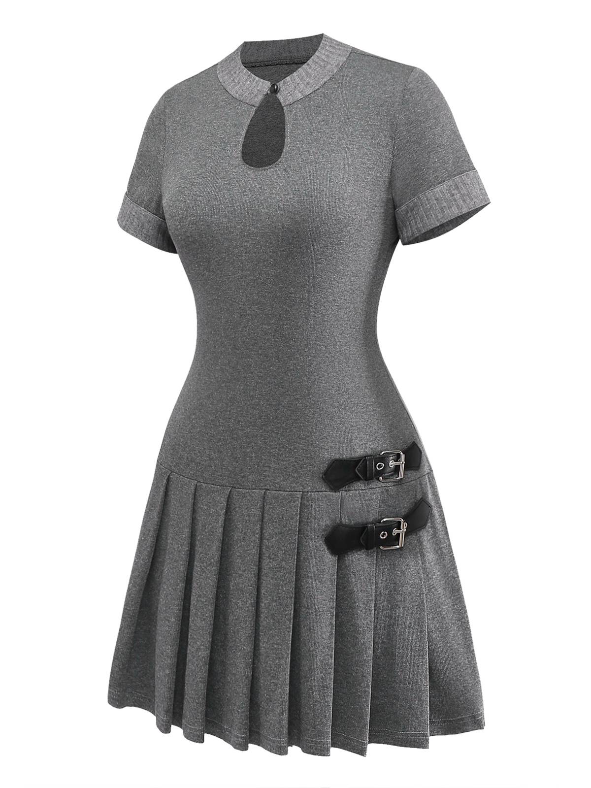 Robe plissée en cuir tricoté gris des années 1970 - Image 6