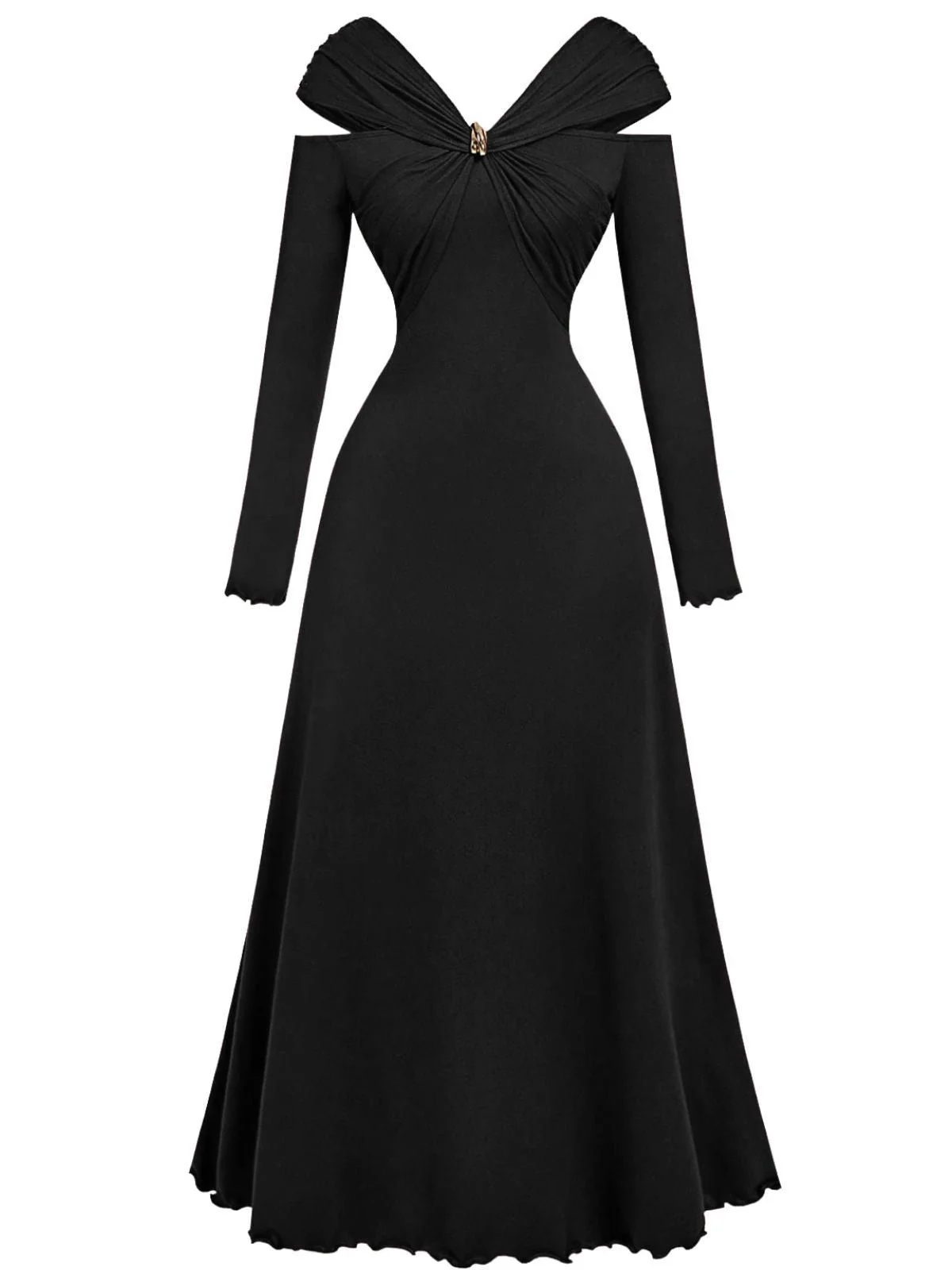 Robe plissée bordeaux épaules dénudées et manches longues années 1940 - Image 2