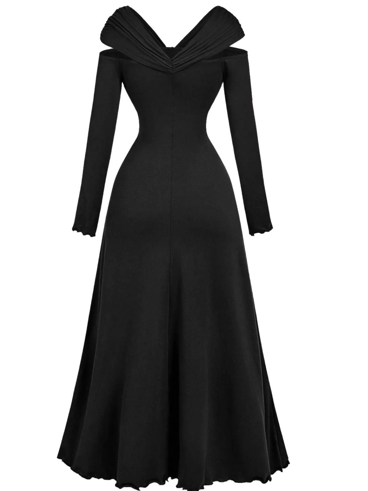 Robe plissée bordeaux épaules dénudées et manches longues années 1940 - Image 3