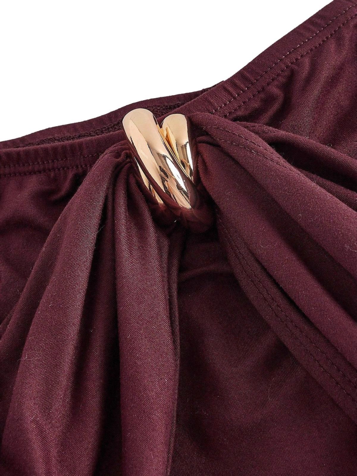 Robe plissée bordeaux épaules dénudées et manches longues années 1940 - Image 9