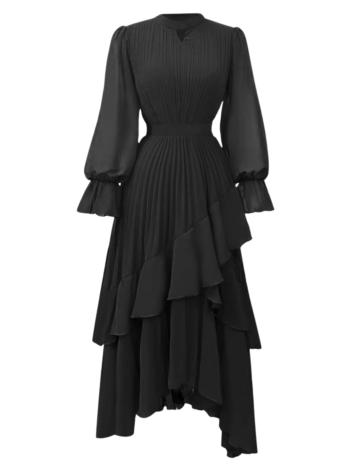 Robe plissée verte unie à ourlet volanté années 1950 - Image 5