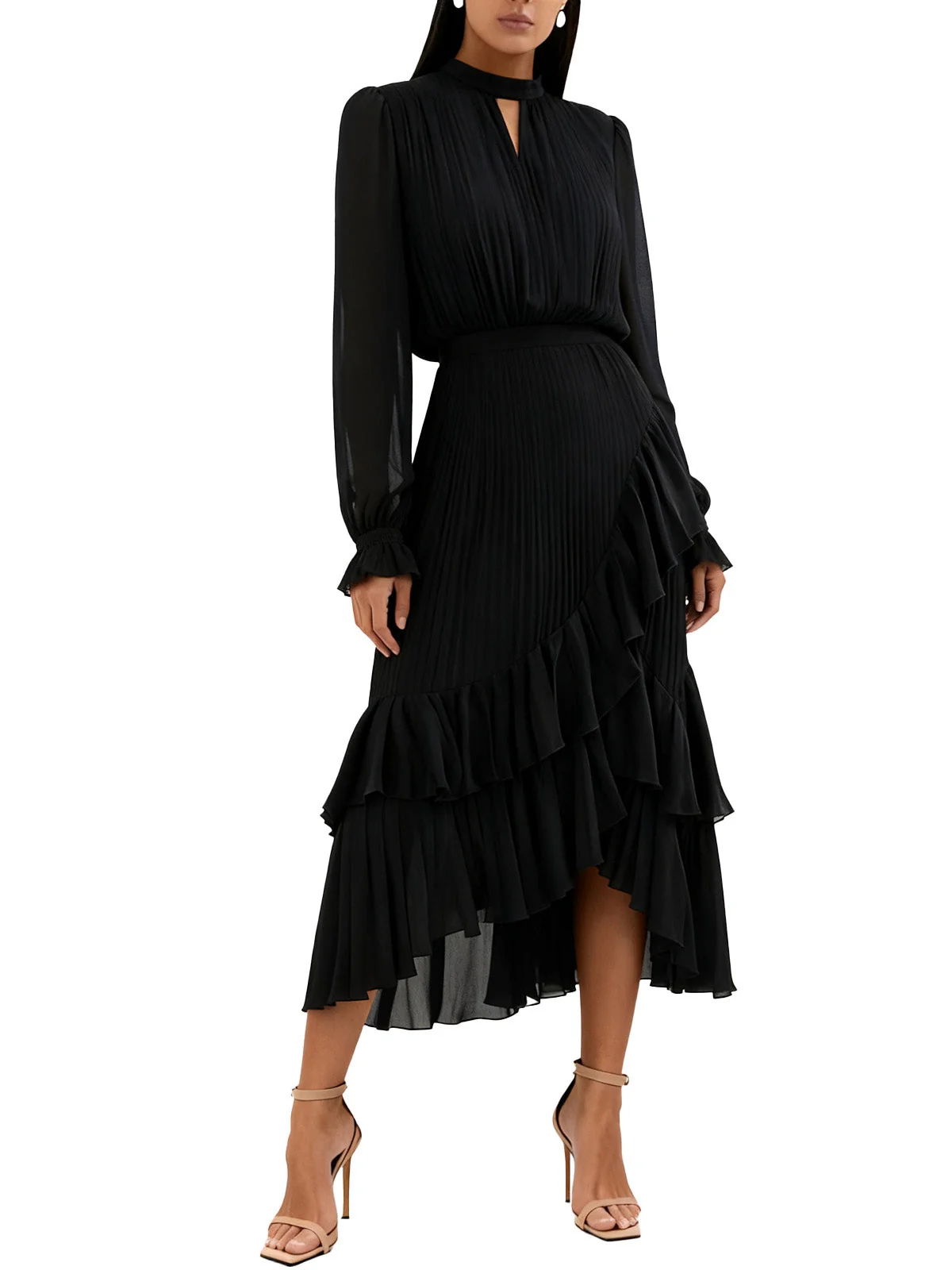Robe plissée verte unie à ourlet volanté années 1950 - Image 7